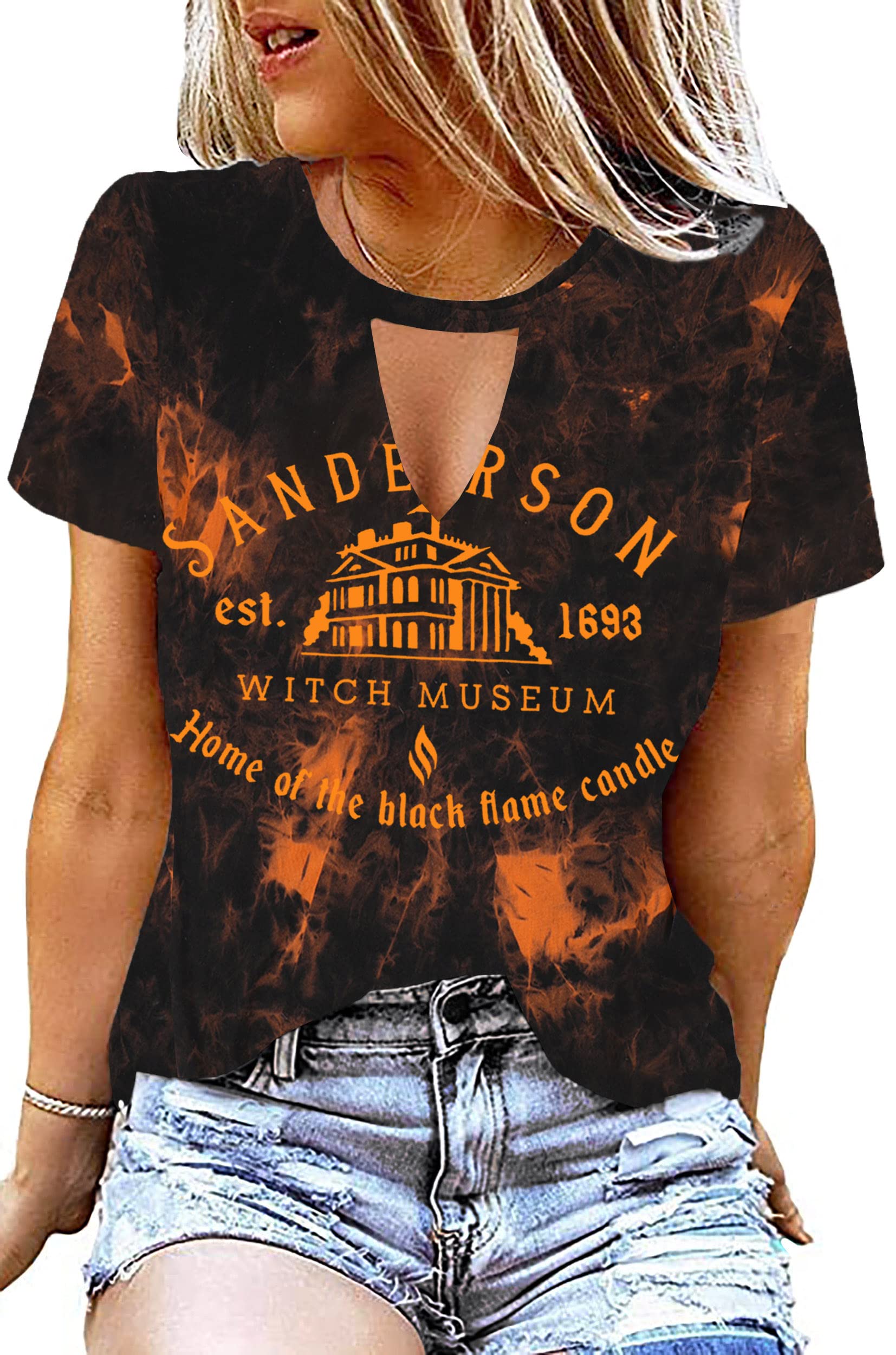 MAIHUN Halloween T-Shirt for Women - Hocus Pocus Sanderson Sisters Horror Movie Tee | Scary Squad Graphic Top for Halloween Parties & Cosplay