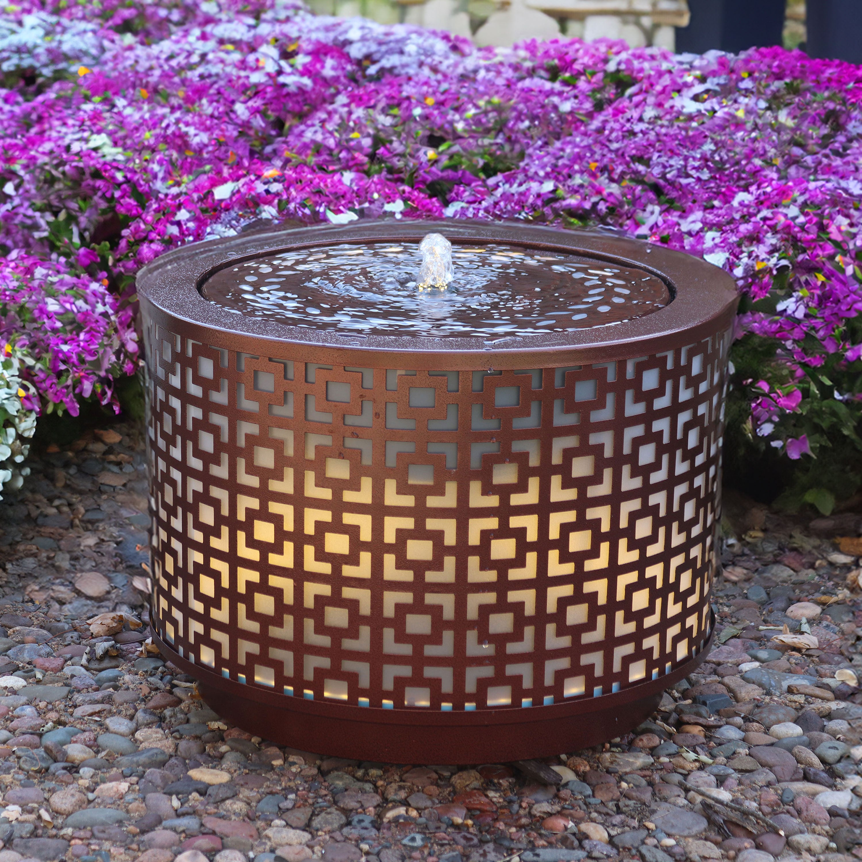 Sunnydaze Repeating Squares Cylinder Iron Outdoor Water Fountain - 14.25 Inch Tall Garden Decor for Patio, Yard, and Landscape | Relaxing Water Feature for Outdoor Spaces