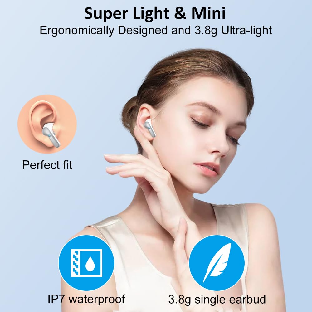 Premium Wireless Earbuds Bluetooth 5.3 with 4 ENC Noise Cancelling Mic, HiFi Stereo Deep Bass, 40H Playtime, LED Display, IP7 Waterproof - Perfect for Workouts, Commuting & Travel (Compatible with Android & iOS)