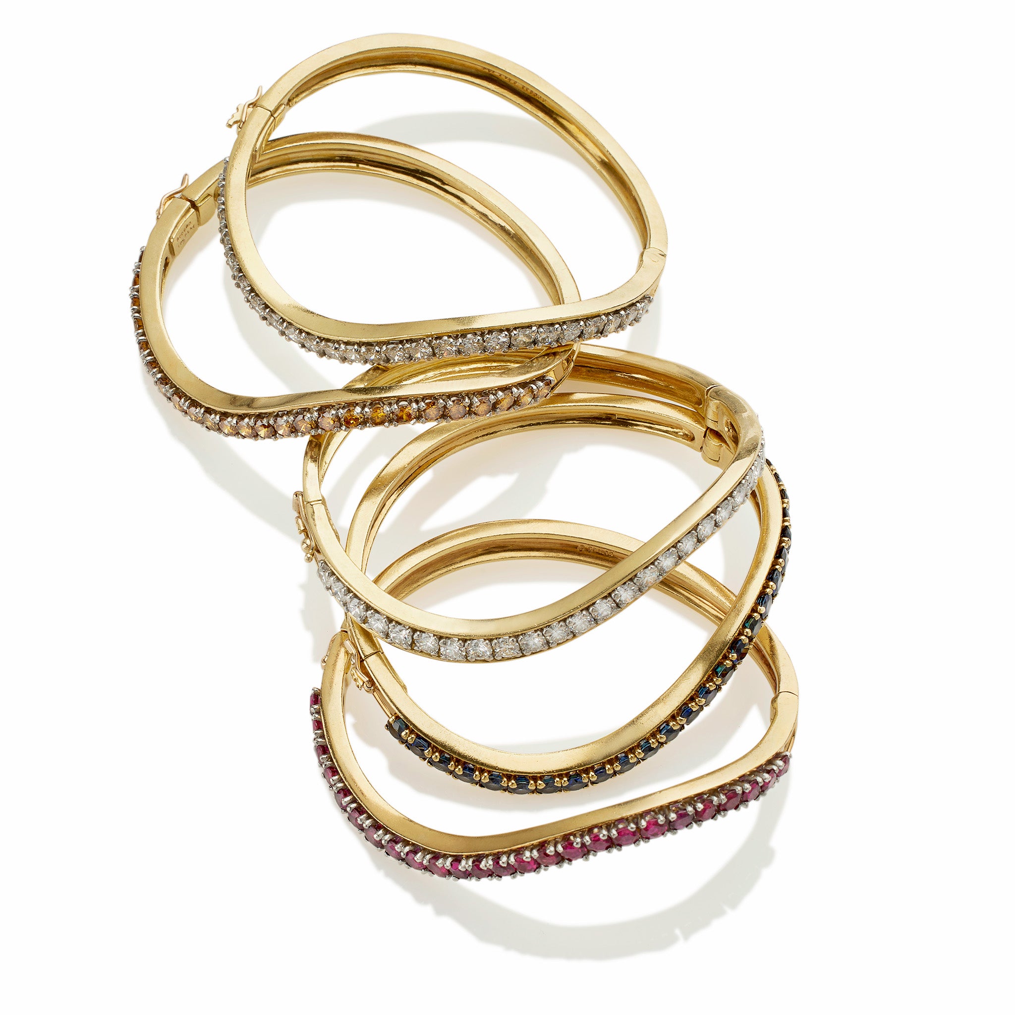 Luxury Five Diamond & Gemstone Set Oscar Heyman Bangle Bracelet for Women | Elegant Jewelry Gift for Weddings, Parties & Special Occasions