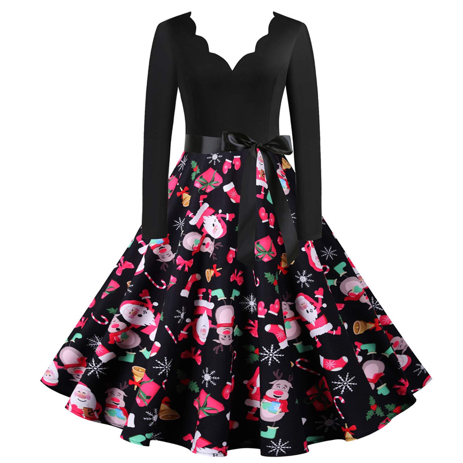 Vintage 1950s Women's Sun Dress - Summer Casual Prom Party Evening Long Sleeve Housewife Dress | Retro Floral Swing Dress for Christmas, Date Night & Special Occasions