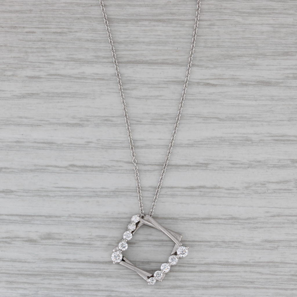 0.44ctw Diamond Square Pendant Necklace in 14k White Gold with 18