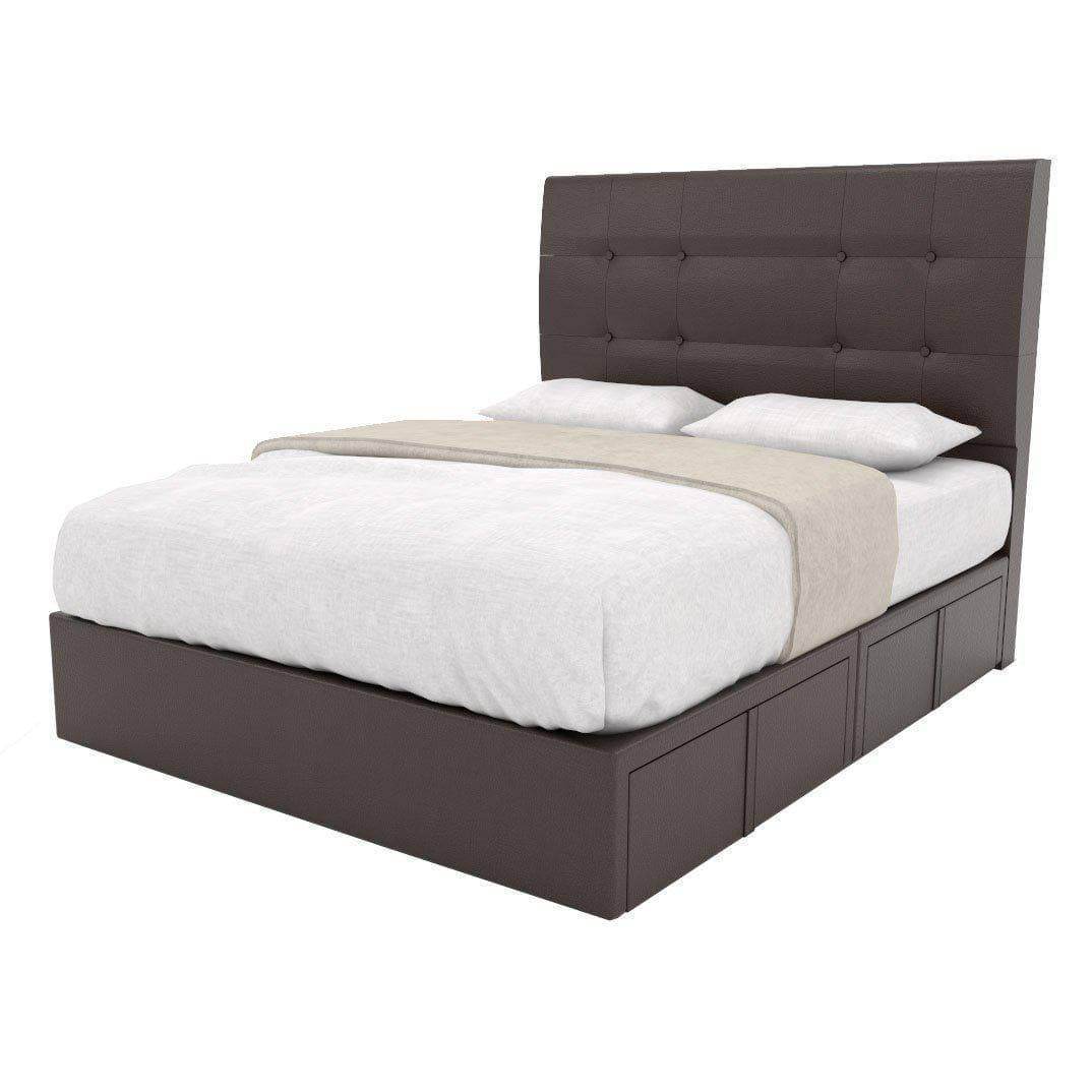Jaxon Faux Leather Drawer Bed Frame - Queen Size Storage Platform Bed with Upholstered Headboard - Modern Bedroom Furniture for Small Spaces & Guest Rooms