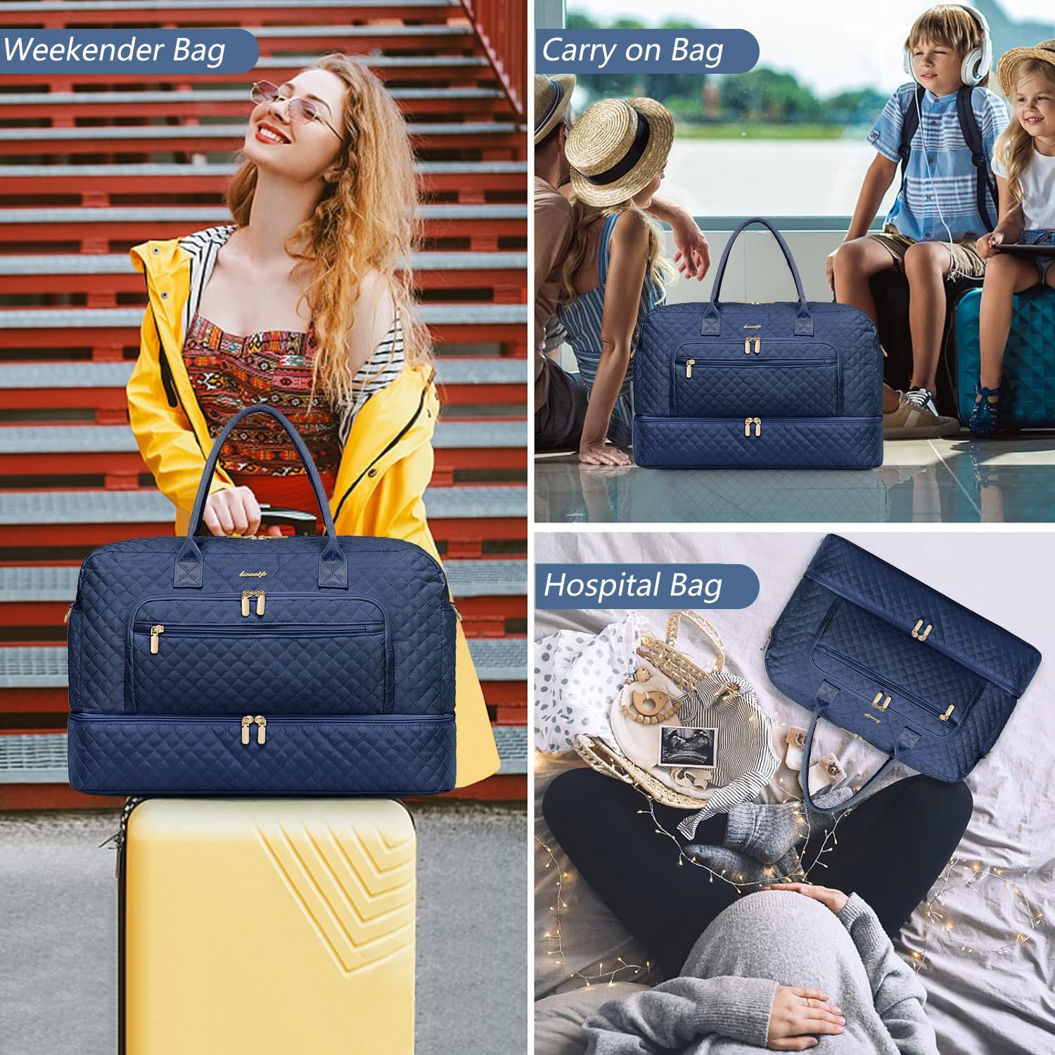 **Large Women's Travel Duffle Bag - Weekender Overnight Bag with Shoe Compartment & Wet Pocket - Gym, Hospital, Labor & Delivery Bag - Perfect for Travel, Gym, and Maternity Use**