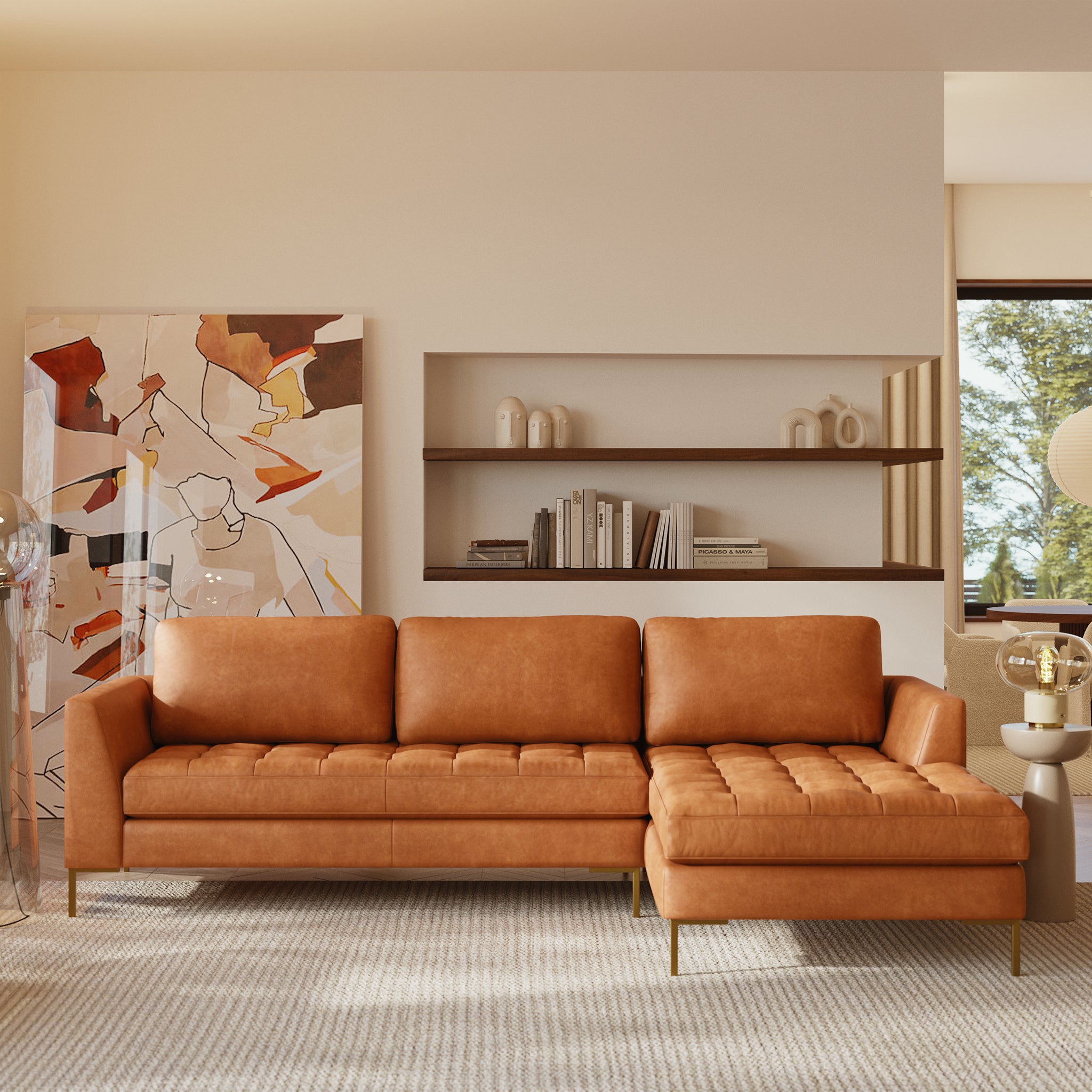 Modern Calle Right Facing Sectional Sofa - L-Shaped Corner Couch for Living Room, Family Room & Small Spaces | Comfortable Fabric Upholstery with Reversible Chaise