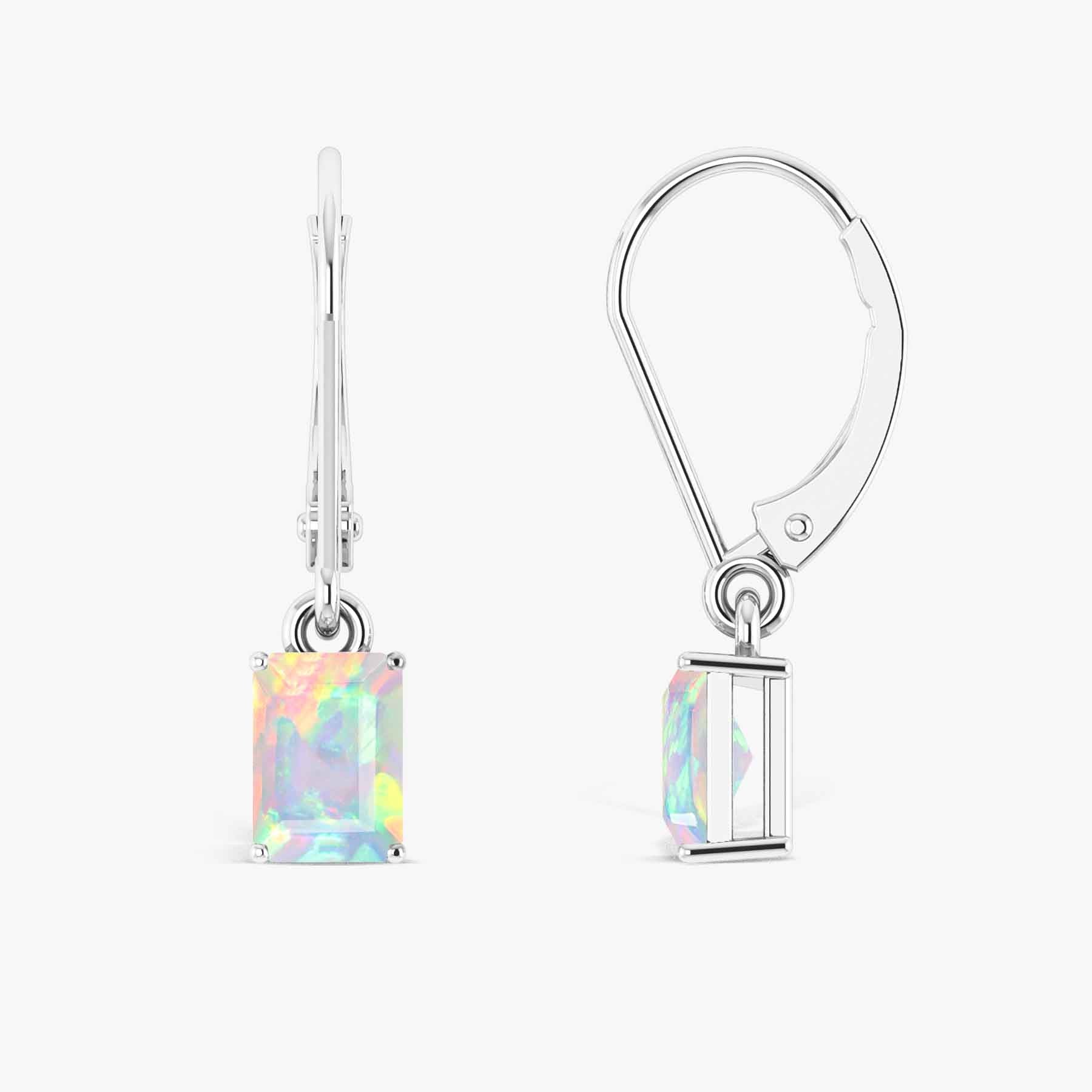 White Fire Opal Octagon Drop Dangle Earrings for Women | Sterling Silver Handmade Boho Jewelry | Perfect for Parties, Weddings & Special Occasions