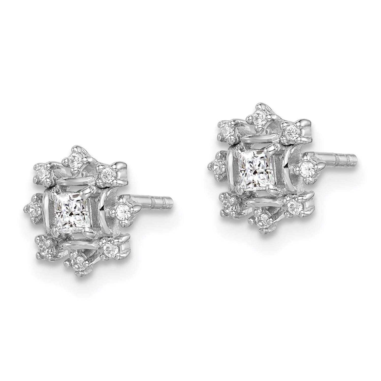 925 Sterling Silver CZ & Snowflake Stud Earrings 7.7x7.7mm - Perfect for Christmas Gifts, Winter Parties & Holiday Fashion Accessories