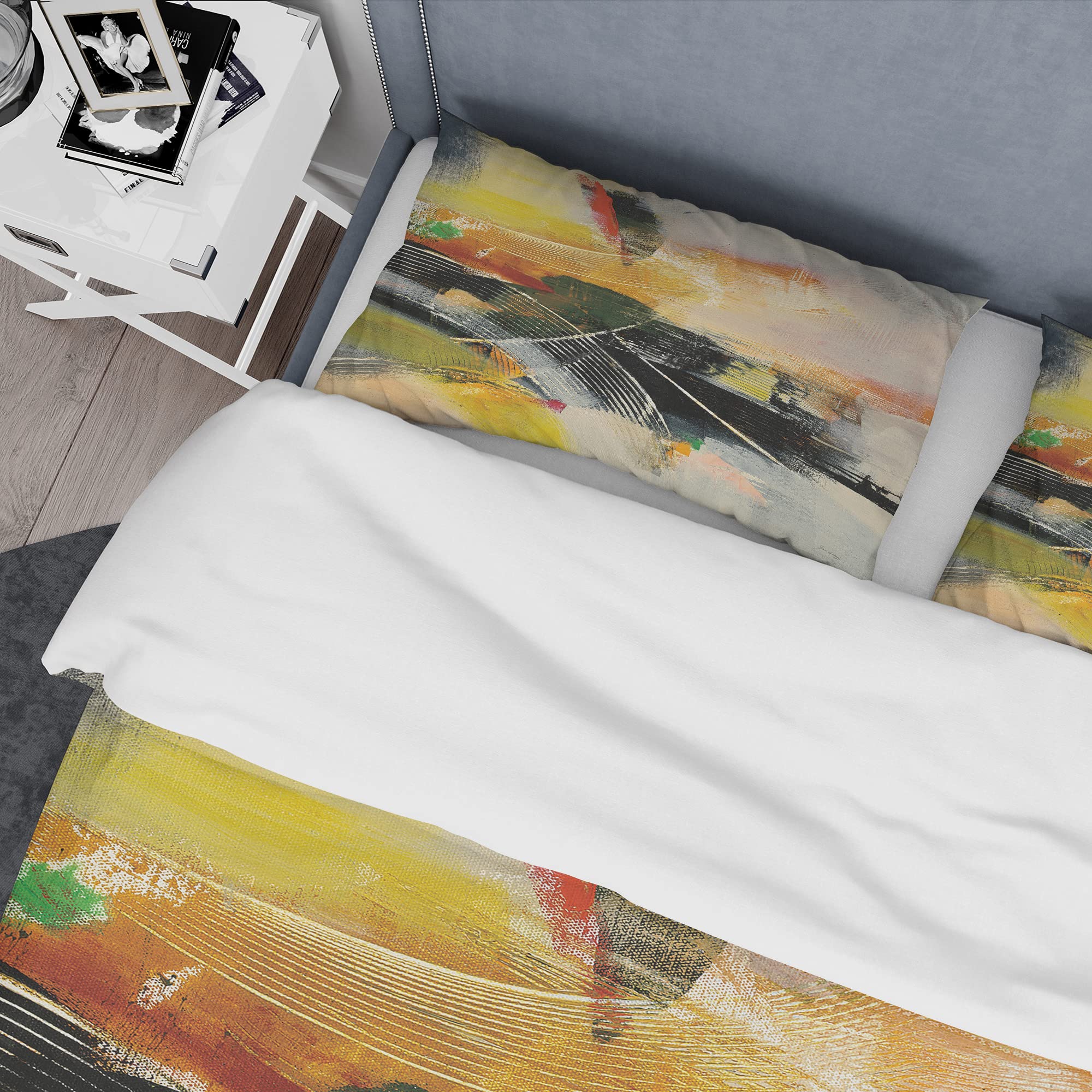 DesignQ Rainbow Duvet Cover Set King - Abstract 3-Piece Bedding for All Seasons