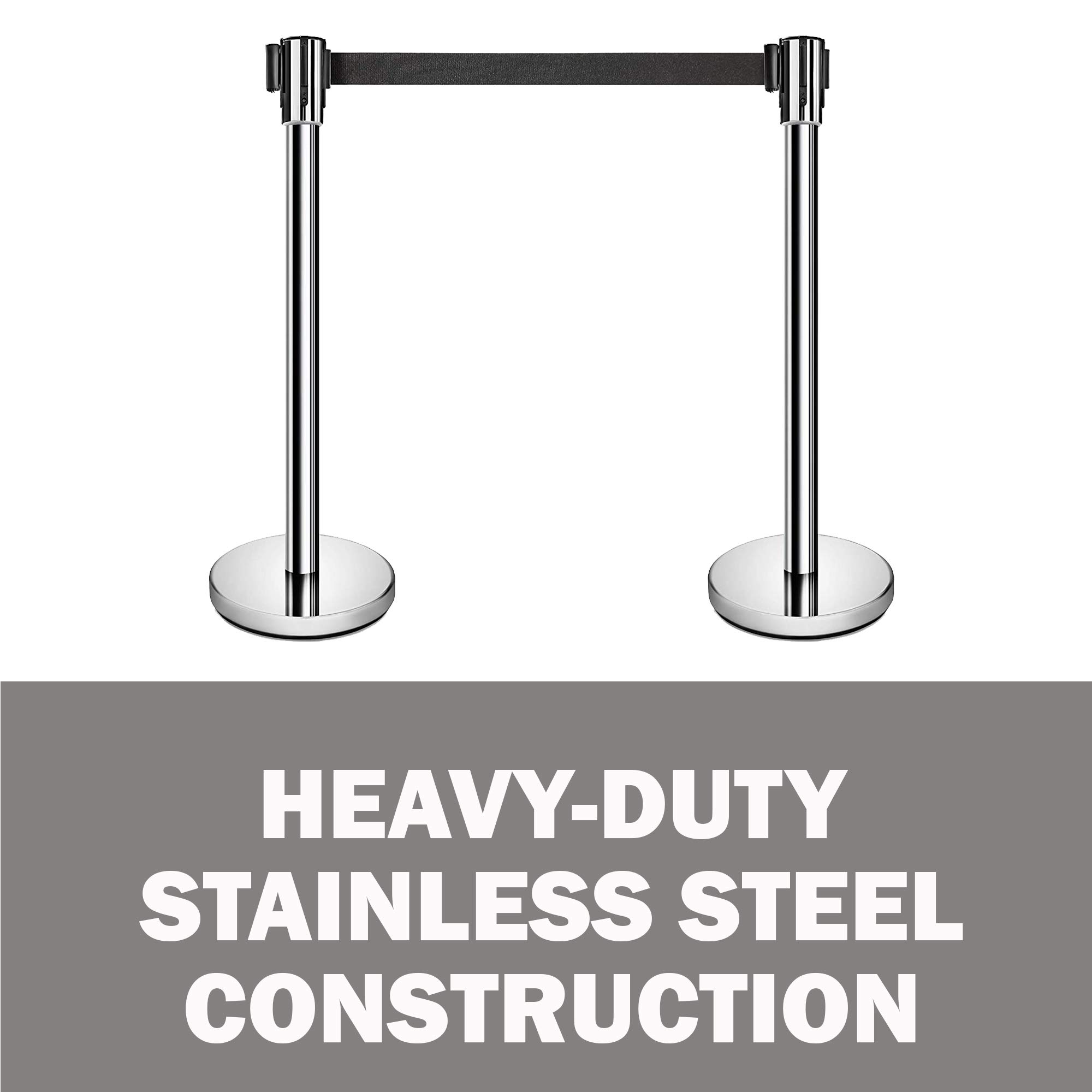 New Star Foodservice 54606 Retractable Belt Stanchions - 36-Inch Height, 6.5-Foot Belt, Set of 2 (Silver) - Perfect for Crowd Control in Restaurants, Events & Retail Stores