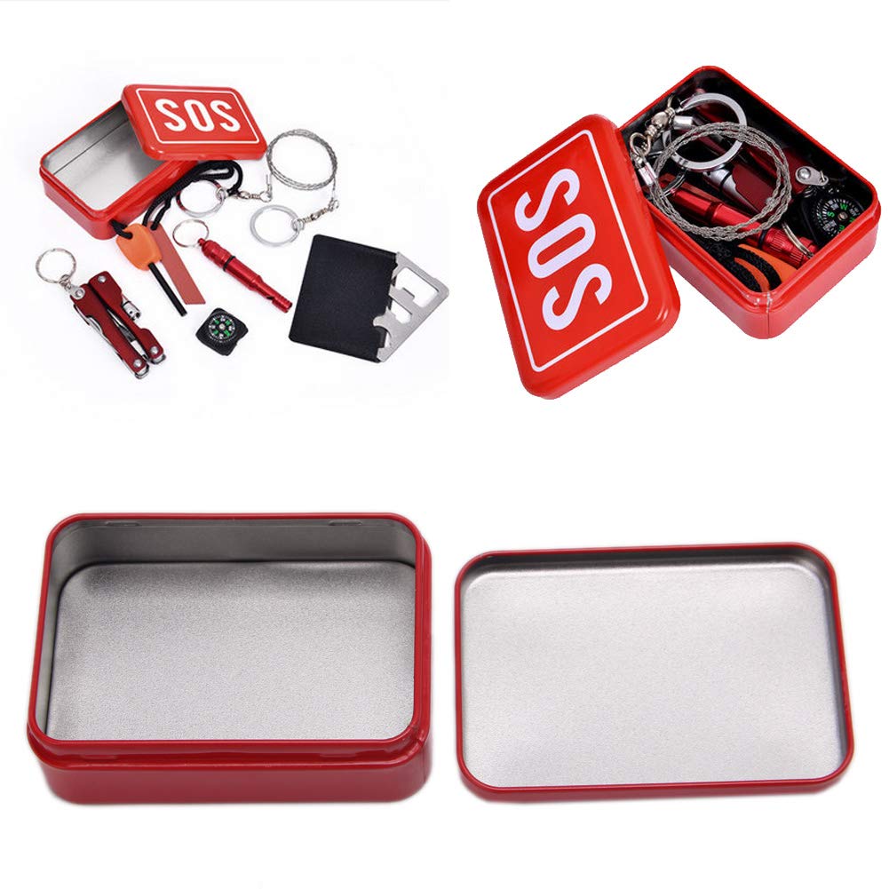 Survival Gear Storage Box - Waterproof SOS Tin Case with Lid for First Aid Kits, Pills & Emergency Supplies | Compact Steel Container for Camping, Hiking & Home Emergency Preparedness