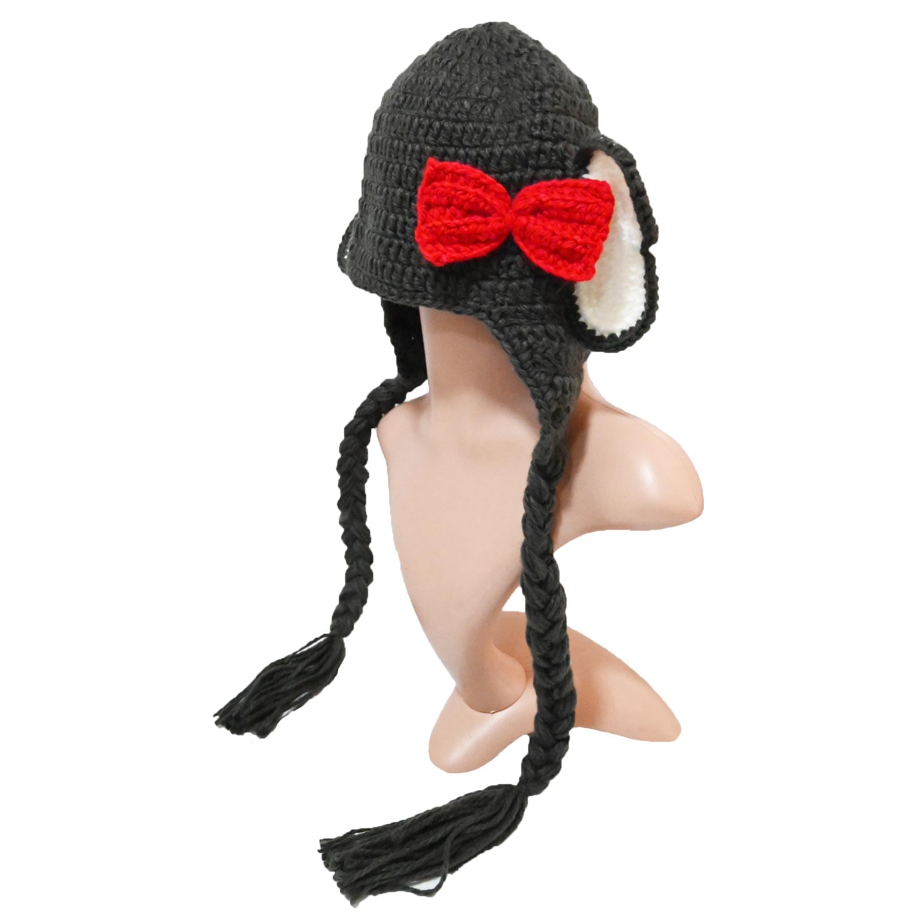 BIBITIME Handmade Knit Elephant Hat with Ears - Adorable Bowknot Beanie with Earflaps & Braid Details - Perfect for Newborn Baby Shower Gifts & Winter Photoshoots