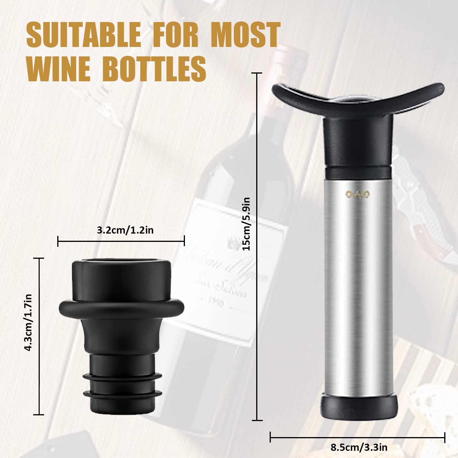 Premium OWO Wine Vacuum Pump with 4 Stoppers - Stainless Steel Wine Saver & Preserver Kit - Reusable Air Remover Pump for Freshness - Perfect for Red, White & Sparkling Wine Preservation at Home or Parties