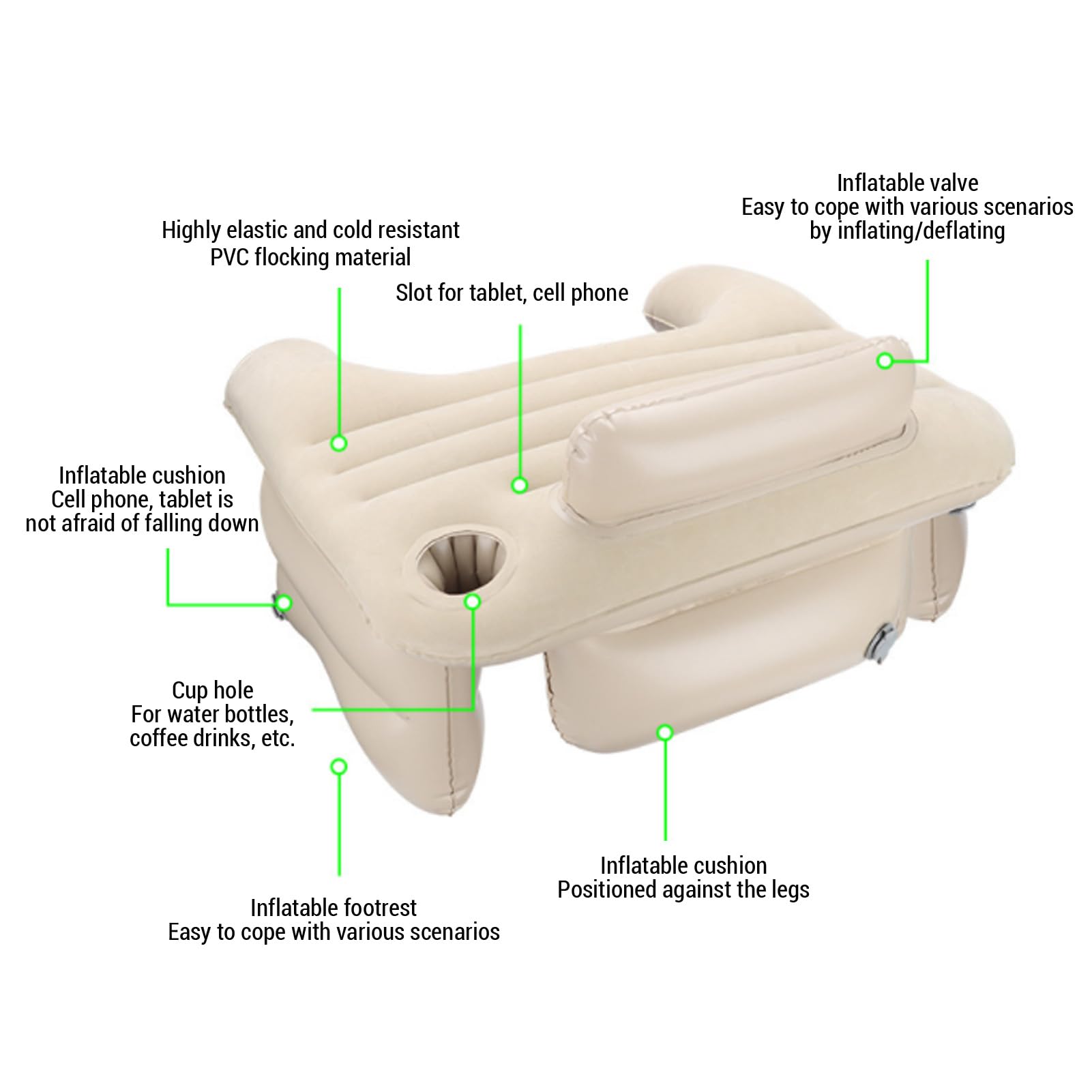 Yosoo Inflatable Reading Lap Pillow - Portable Flocking Lap Desk for Comfortable Reading, Gaming & Working on Bed, Couch or Floor - Beige (Perfect for Students, Book Lovers & Remote Workers)
