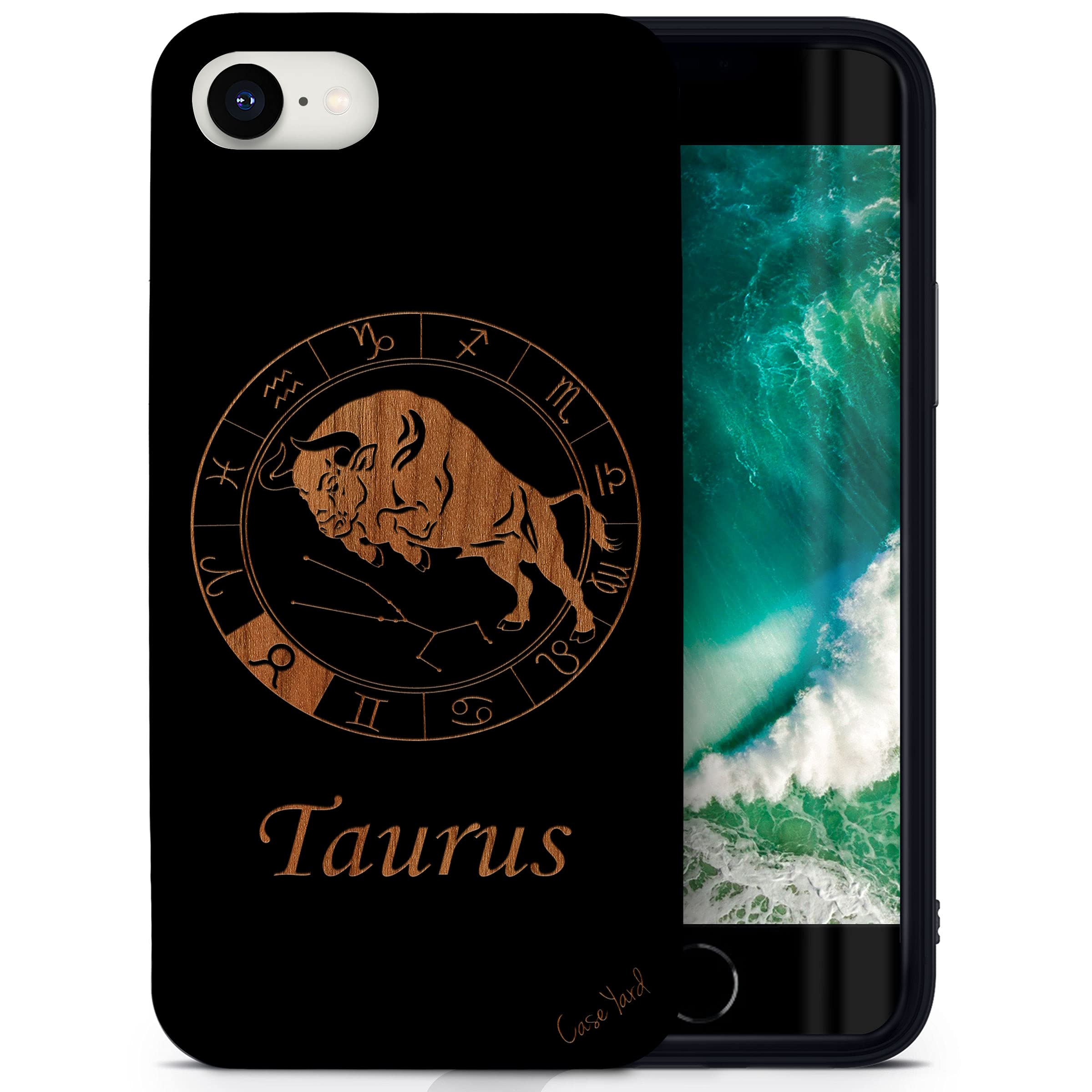 Wooden iPhone SE Case - Laser Engraved Taurus Zodiac Design | Shockproof Slim Fit Protective Cover for Men & Women | Perfect for Daily Use, Travel & Gift Giving