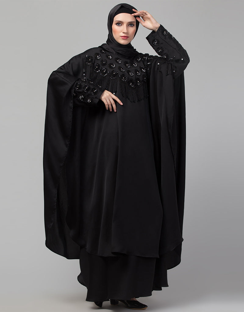 Elegant Black Embroidered Arabic Abaya Dress for Women - Perfect for Prayer, Modest Fashion, and Special Occasions