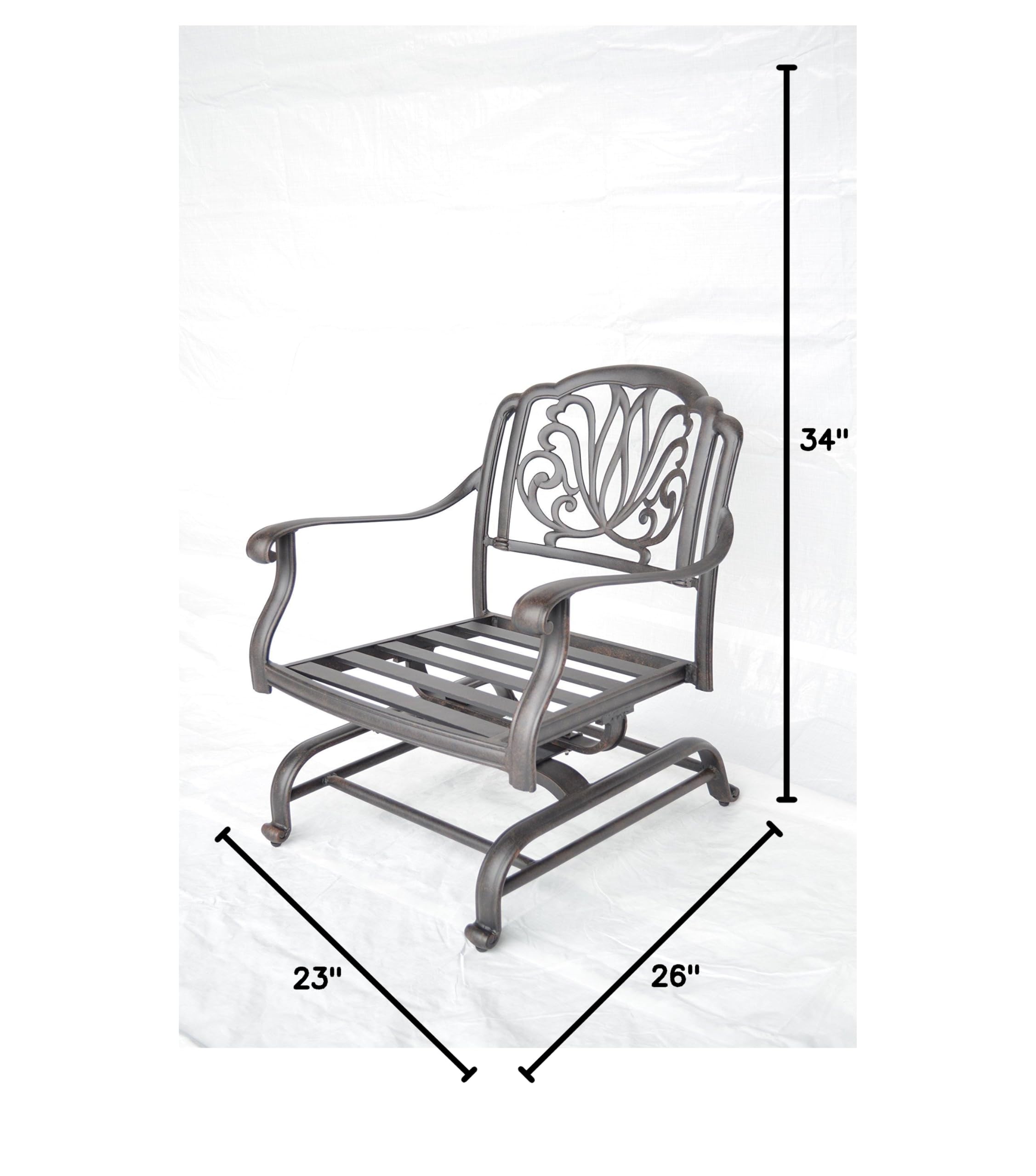 Elizabeth Outdoor Patio 4 Club Rocker Chairs with Spring Base - Cast Aluminum Dark Bronze (Walnut) - Perfect for Backyard, Garden, Poolside & Patio Relaxation