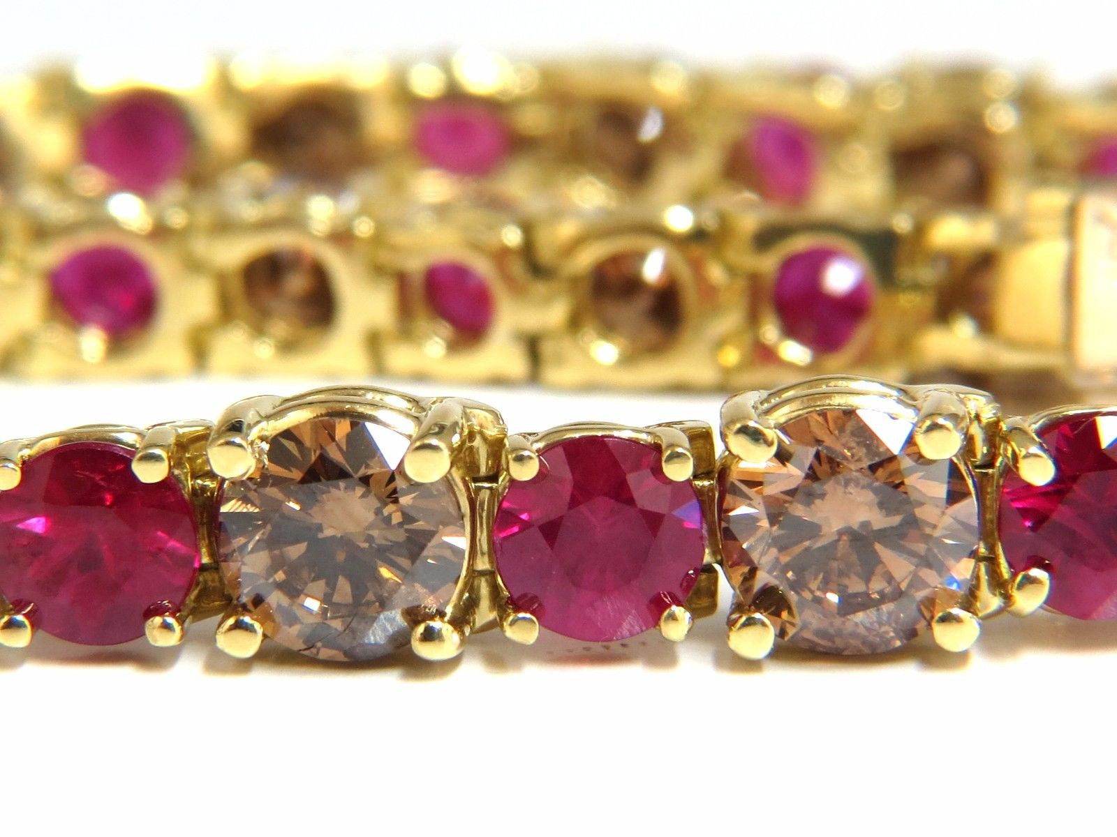 24.14ct Natural Fancy Cinnamon Brown Diamond & Ruby Tennis Bracelet in 18K Gold - Elegant Jewelry for Weddings, Anniversaries & Special Occasions