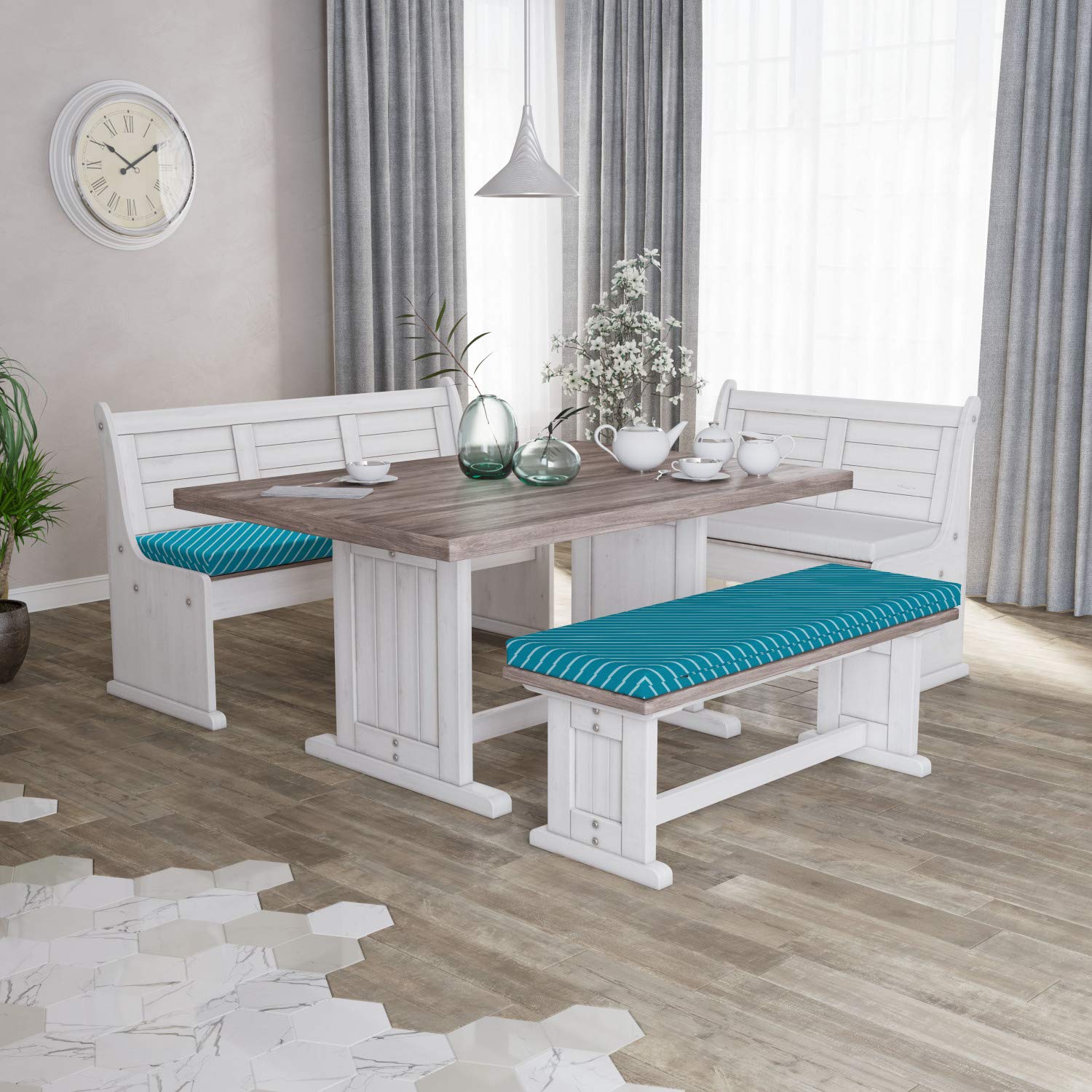 Ambesonne 2-Piece Geometric Bench Cushion Set - Diagonal Striped Design in Mediterranean Blue & Teal, 45