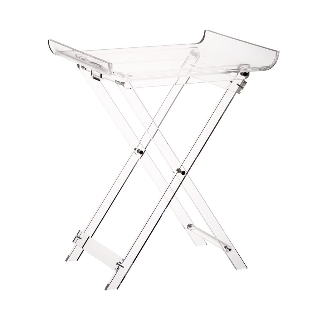 Designstyles Acrylic Folding Tray Table - Modern Chic Accent Desk for Kitchen & Bar Serving - Elegant Clear Curved Top Design - Perfect for Breakfast in Bed, Living Room Snacks & Outdoor Entertaining