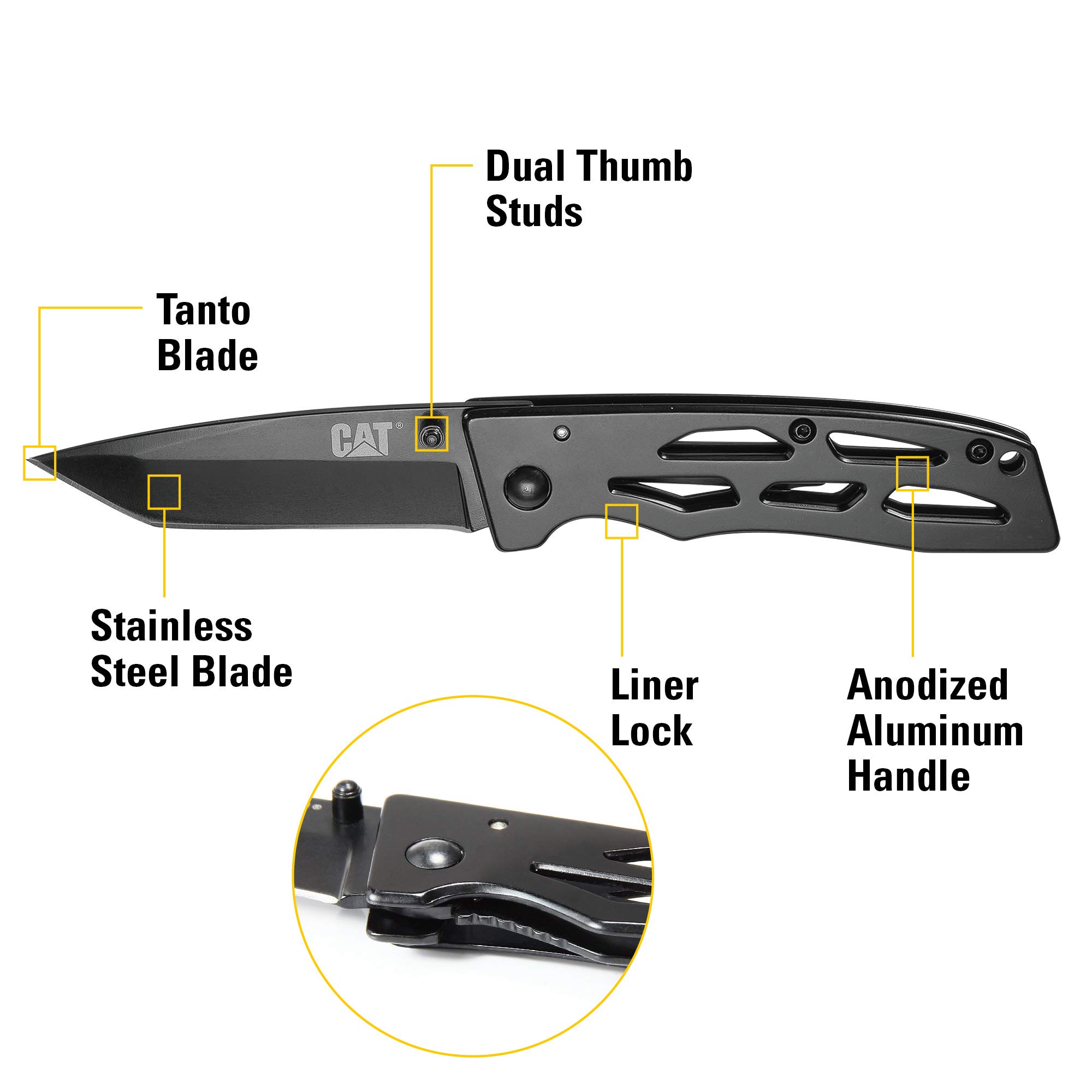 Caterpillar 6-1/2 Inch Folding Pocket Knife - Heavy Duty Black Utility Knife for Camping, Hiking & Outdoor Survival - 980005 Model