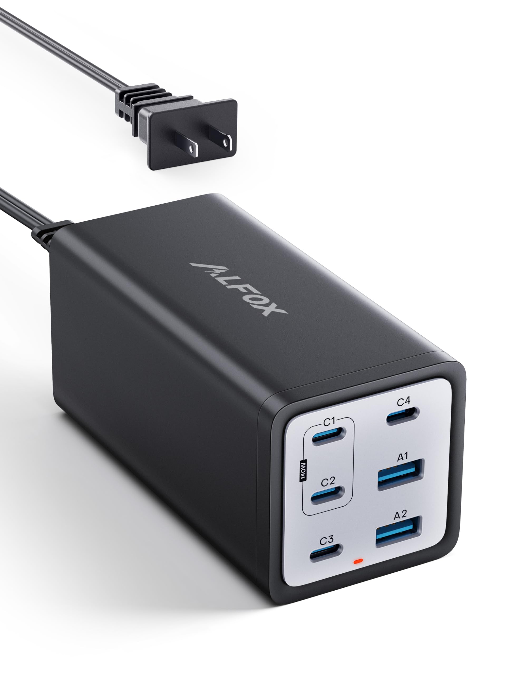 Alfox 200W USB C GaN Charger with 6 Ports - 140W PD Fast Charging Station for MacBook Pro/Air, iPad Pro/Air, iPhone 15 Pro Max/14, Steam Deck, Dell XPS, HP - Compact Laptop Charger Block for Home, Office & Travel