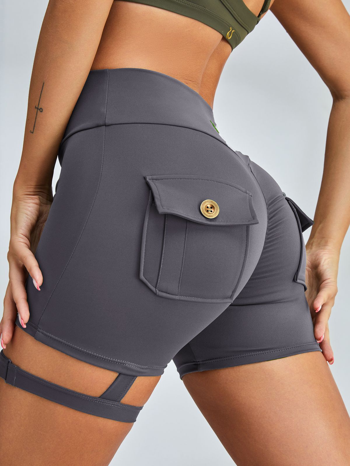 ZASUWA Women's High Waisted Scrunch Butt Lifting Workout Shorts - Sexy Cut Out Mesh Pocket Gym Leggings for Running, Yoga & Fitness