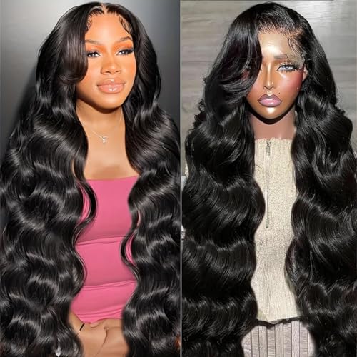13x4 Body Wave Human Hair Lace Front Wig for Black Women - 180% Density Glueless Pre-Plucked Wig with Natural Hairline | 24 Inch Human Hair Frontal Wig for Daily Wear, Parties & Special Occasions