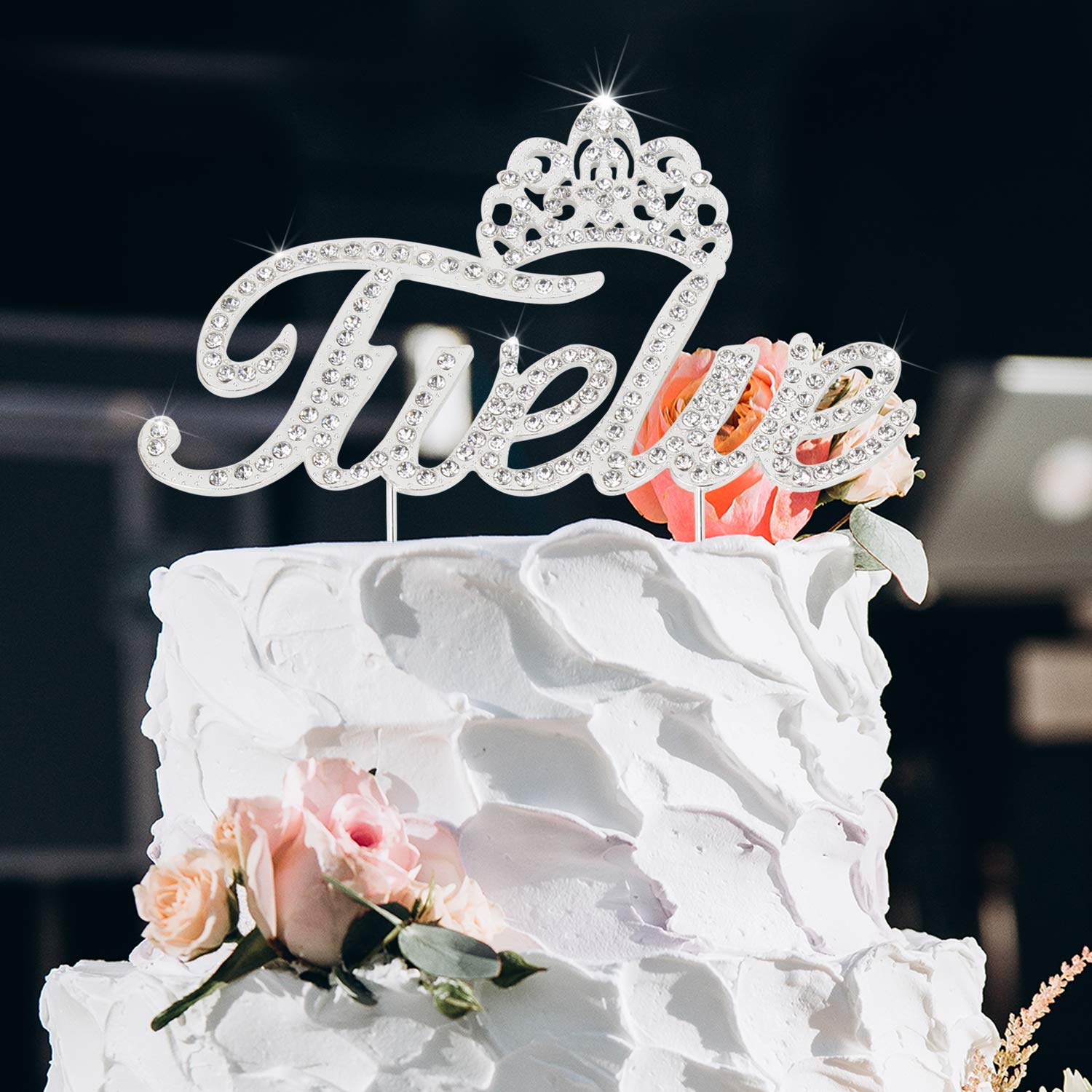 LINGTEER 12th Birthday Cake Topper with Crown - Silver Bling Crystal Rhinestone Decor for Happy 12th Birthday Party | Perfect for Girls' Birthday Cakes, Milestone Celebrations & Keepsake Gifts