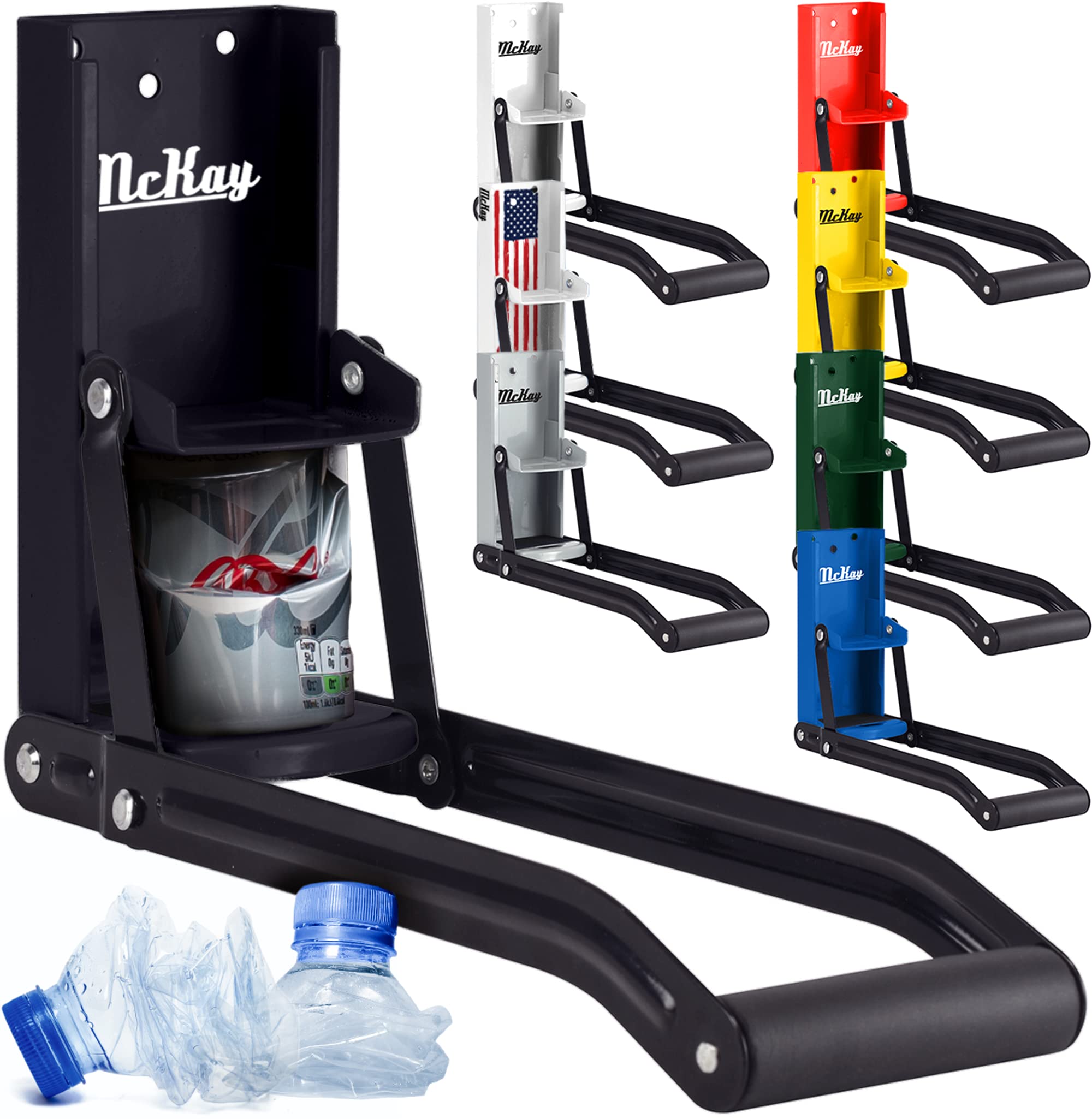 **McKay 16oz Heavy-Duty Wall-Mounted Metal Can Crusher - Smashes Aluminum Seltzer, Soda, Beer Cans & Bottles for Easy Recycling - Space-Saving Home Gadget (Black) - Perfect for Kitchen, Garage & Recycling Stations**