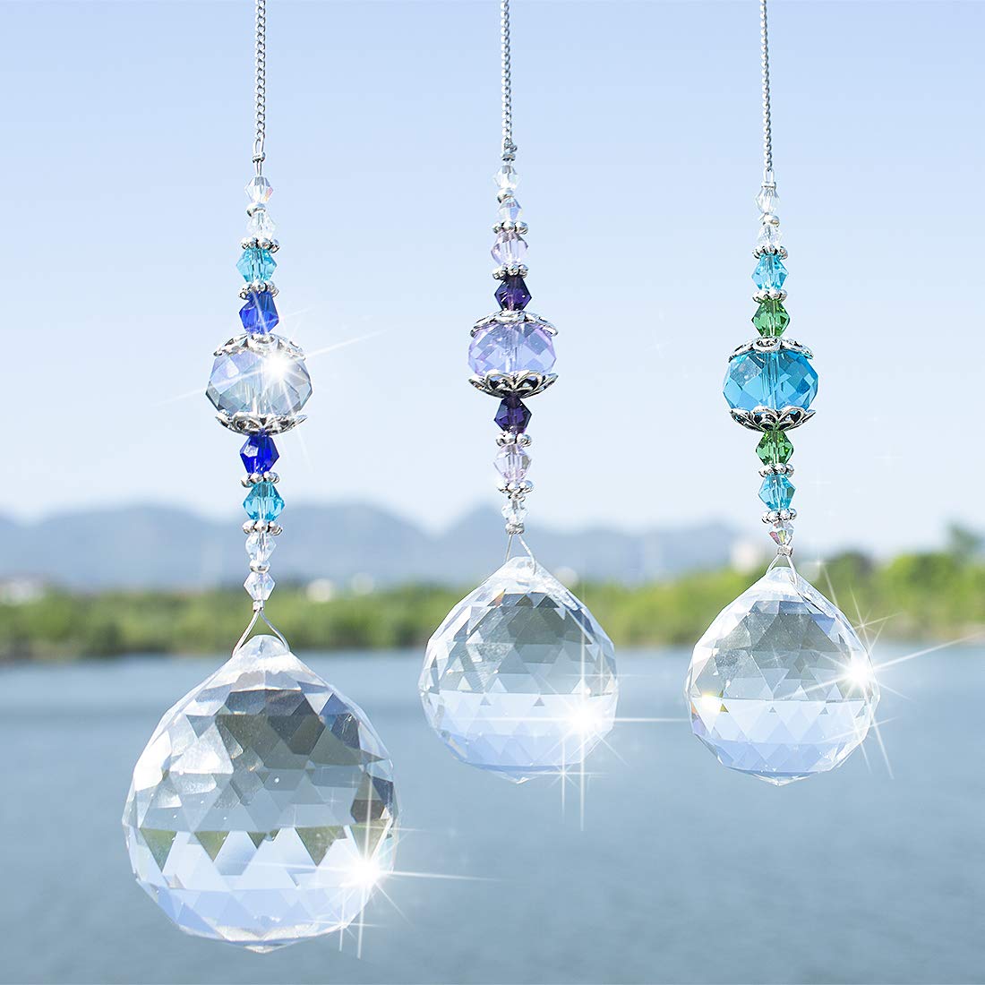 H&D HYALINE & DORA Crystal Prism Ball Rainbow Maker - Pack of 6 (3x2) Glass Sun Catchers with Moon & Heart Pendants for Window Decor, Room Decor, and Gift Giving - Create Beautiful Rainbows in Your Home