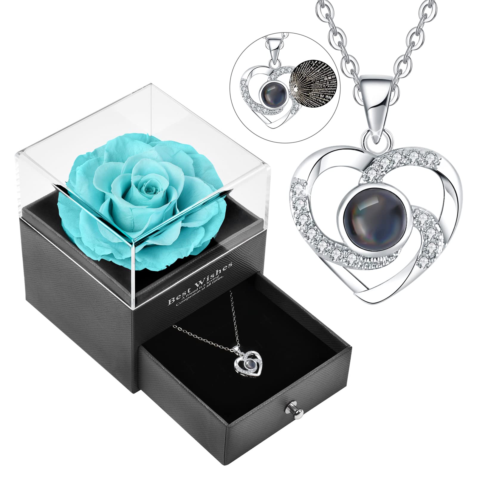 100 Languages 'I Love You' Necklace with Preserved Rose - Romantic Gift for Mom, Wife, Girlfriend | Perfect for Mother's Day, Christmas, Anniversary & Birthday | Jewelry for Women to Express Love & Appreciation