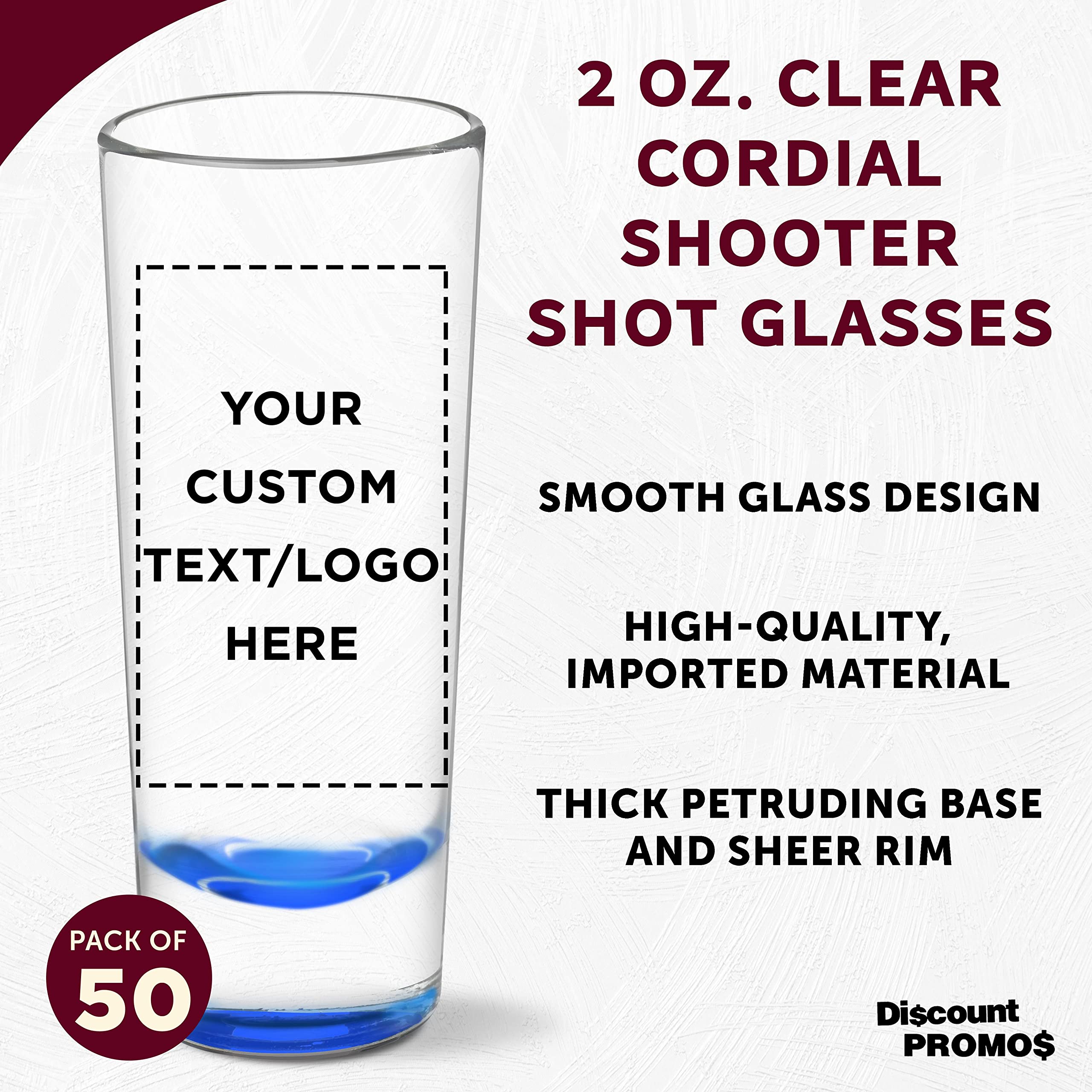 Custom 2 oz Cordial Shot Glasses Set of 50 - Personalized Bulk Pack for Parties, Weddings & Events - Durable Blue Glassware for Bars, Restaurants & Home Entertaining