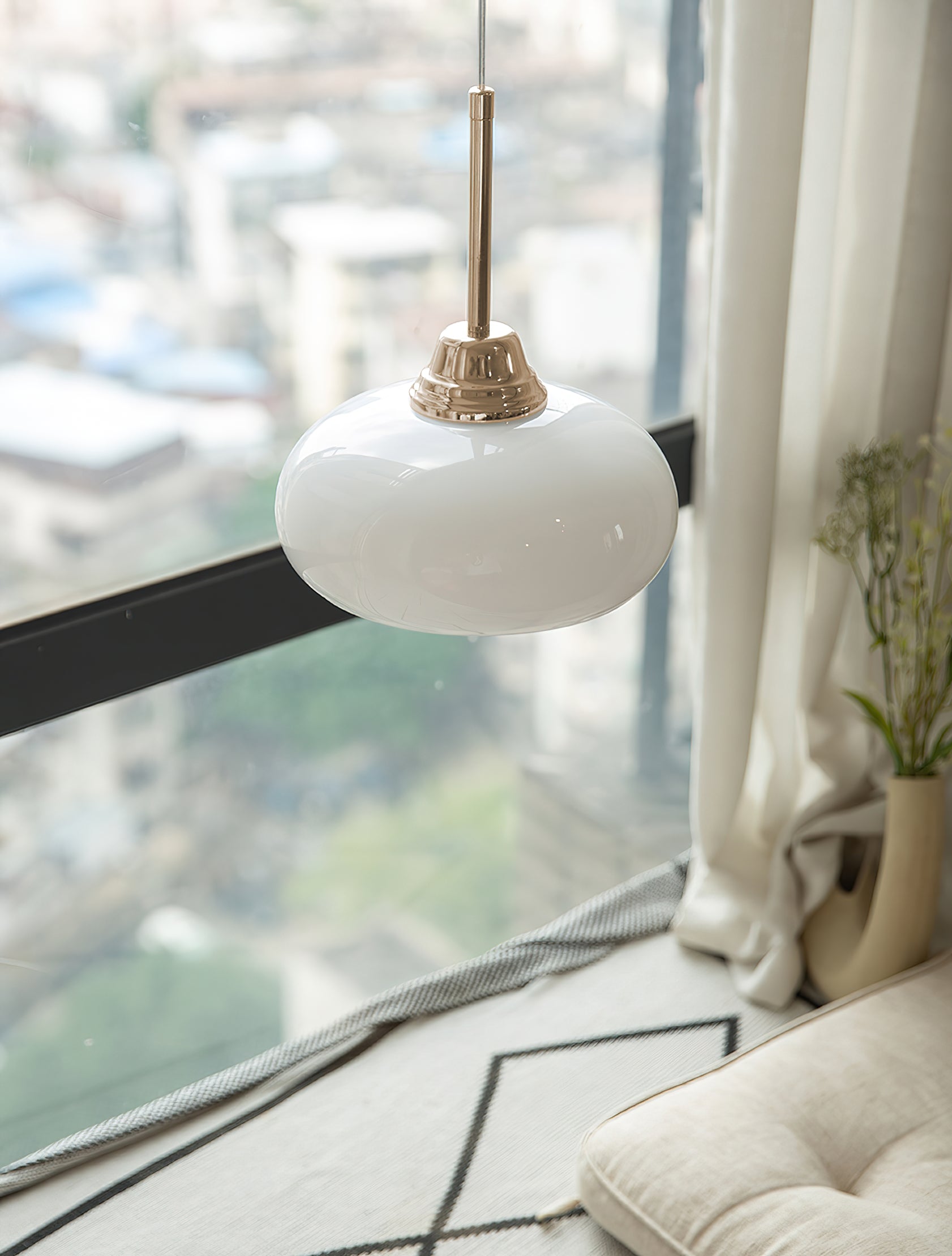 Modern Cream Glass Pendant Light - Elegant Hanging Chandelier for Kitchen Island, Dining Room & Bedroom Lighting - Dimmable LED Ceiling Fixture with Frosted Shade