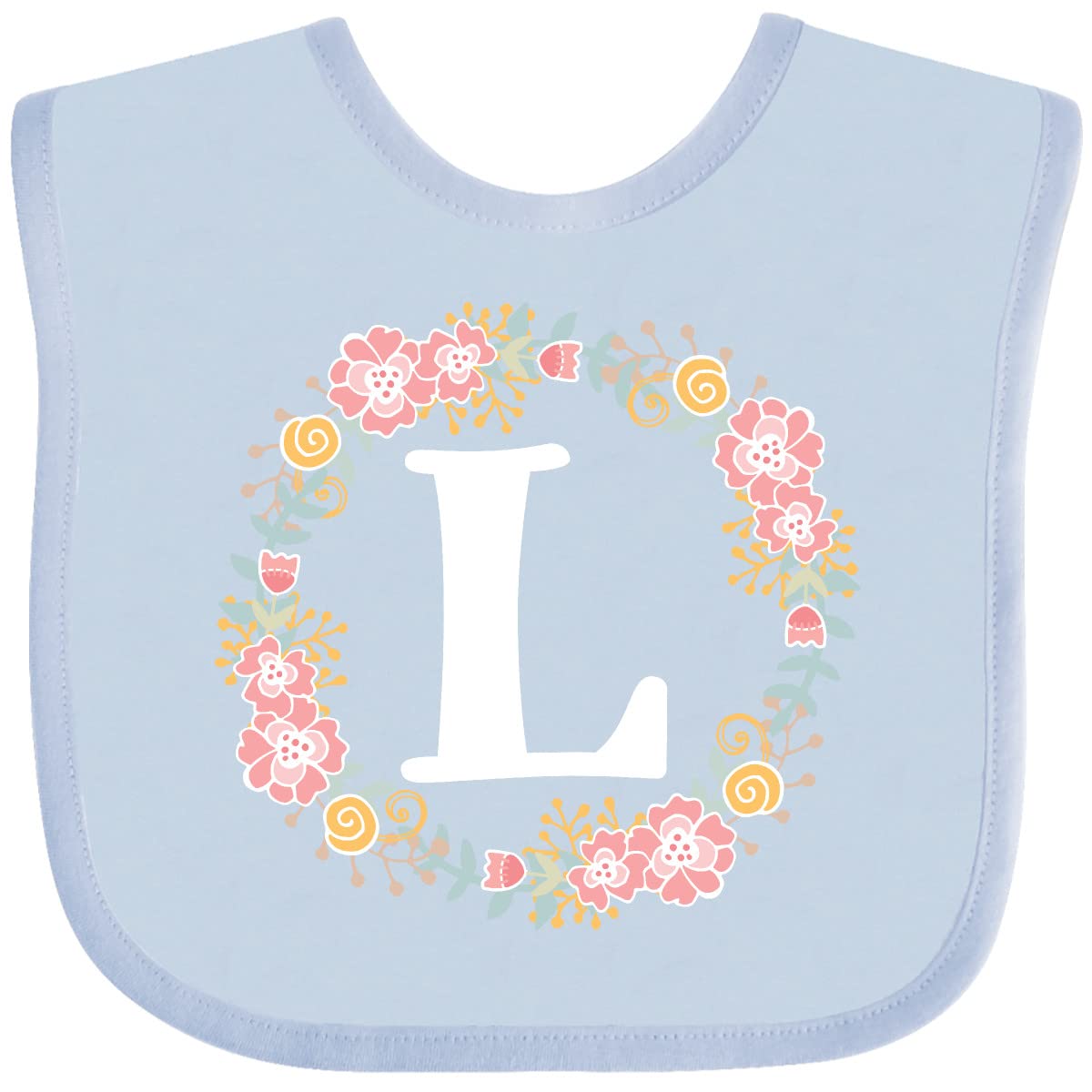 Inktastic Monogram Letter L Rose Floral Wreath Baby Bib - Perfect Gift for Newborns, Baby Showers & Special Occasions