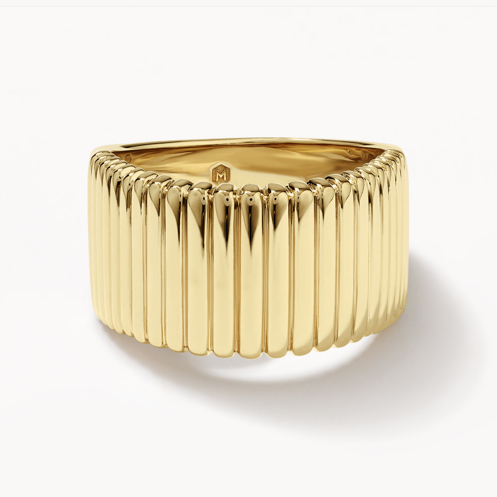 Gold Ribbed Tapered Barrel Ring - Elegant Stackable Jewelry for Women, Perfect for Everyday Wear, Parties & Special Occasions