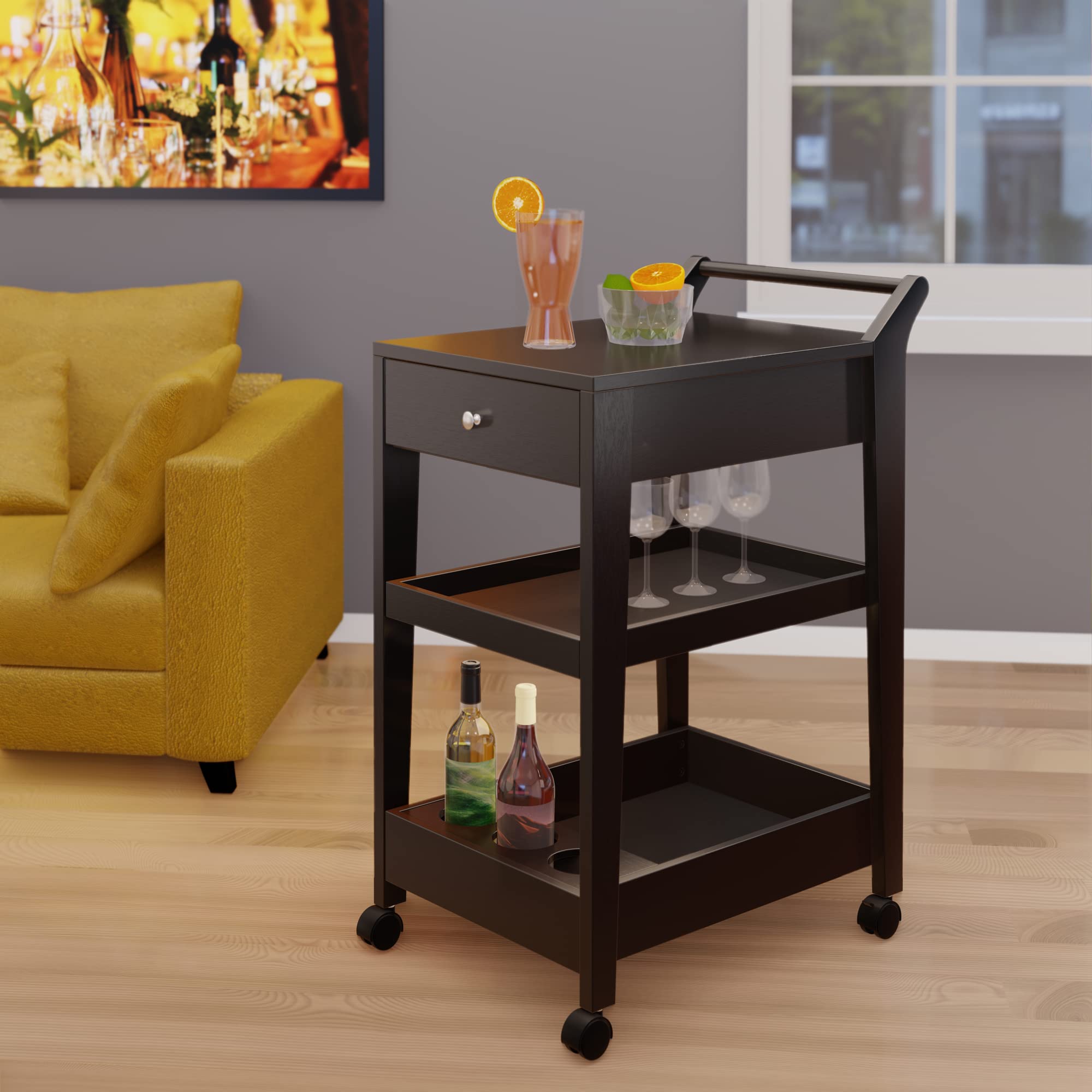 Winsome Wood Jeston Entertainment Cart with Wheels - Espresso Finish TV Stand, Rolling Media Console for Living Room, Bedroom, or Home Theater Organization