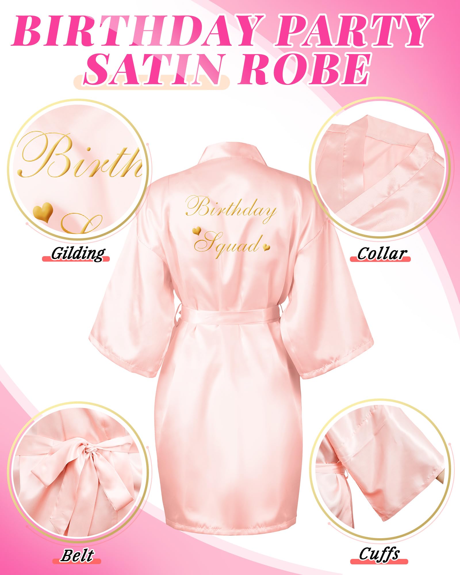 Xuhal 6 Pack Women's Birthday Party Robes - Queen Spa Bathrobe Kimono for Sleepovers, Girls Night & Bridal Shower - Soft Silky Gown for Birthday Celebrations, Bachelorette Parties & Relaxing at Home