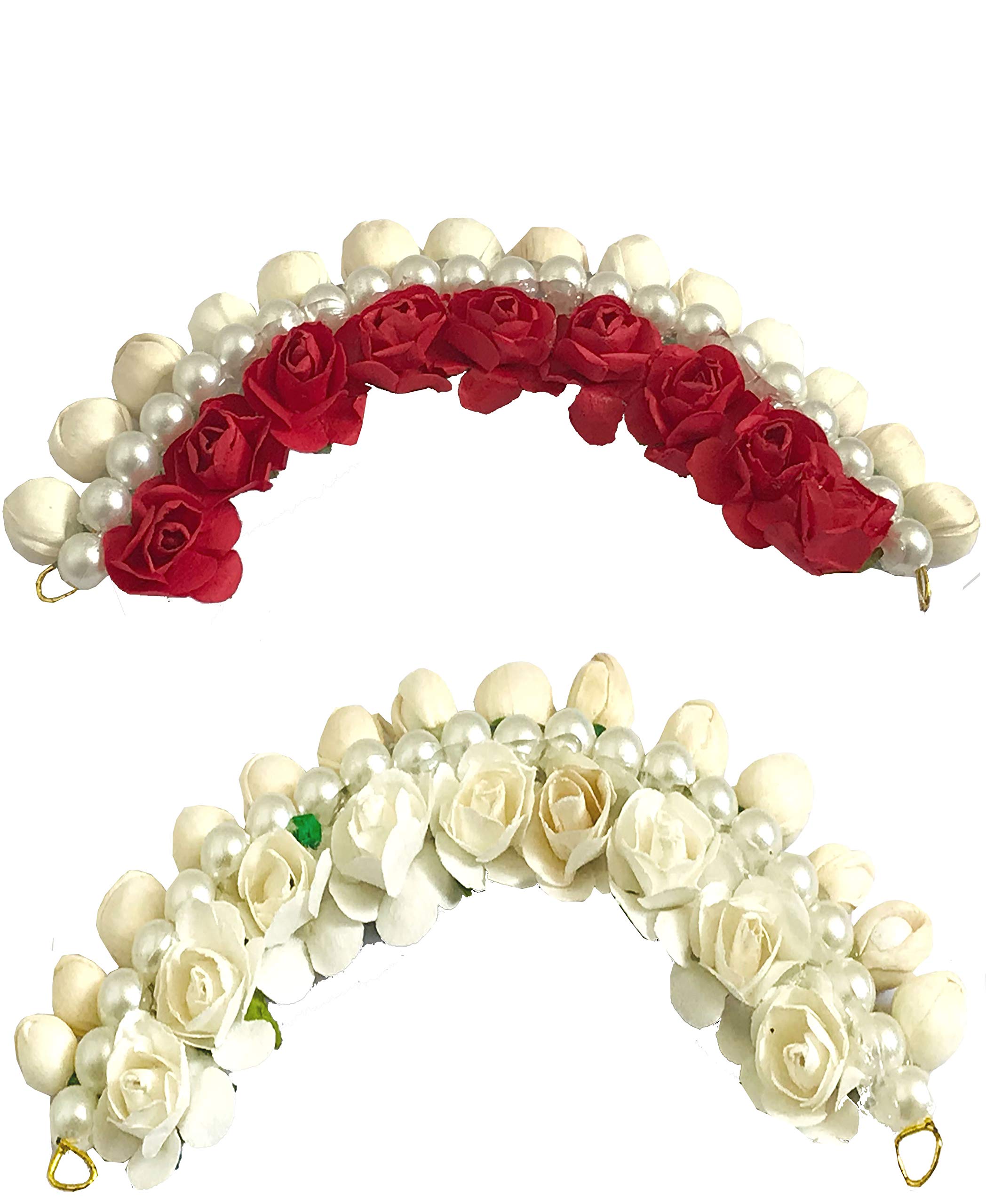 AROOMAN Elegant Wedding Hair Bun Gajra - Red & White Bridal Hair Accessories for Women | Perfect for Indian Weddings, Mehendi & Sangeet Ceremonies