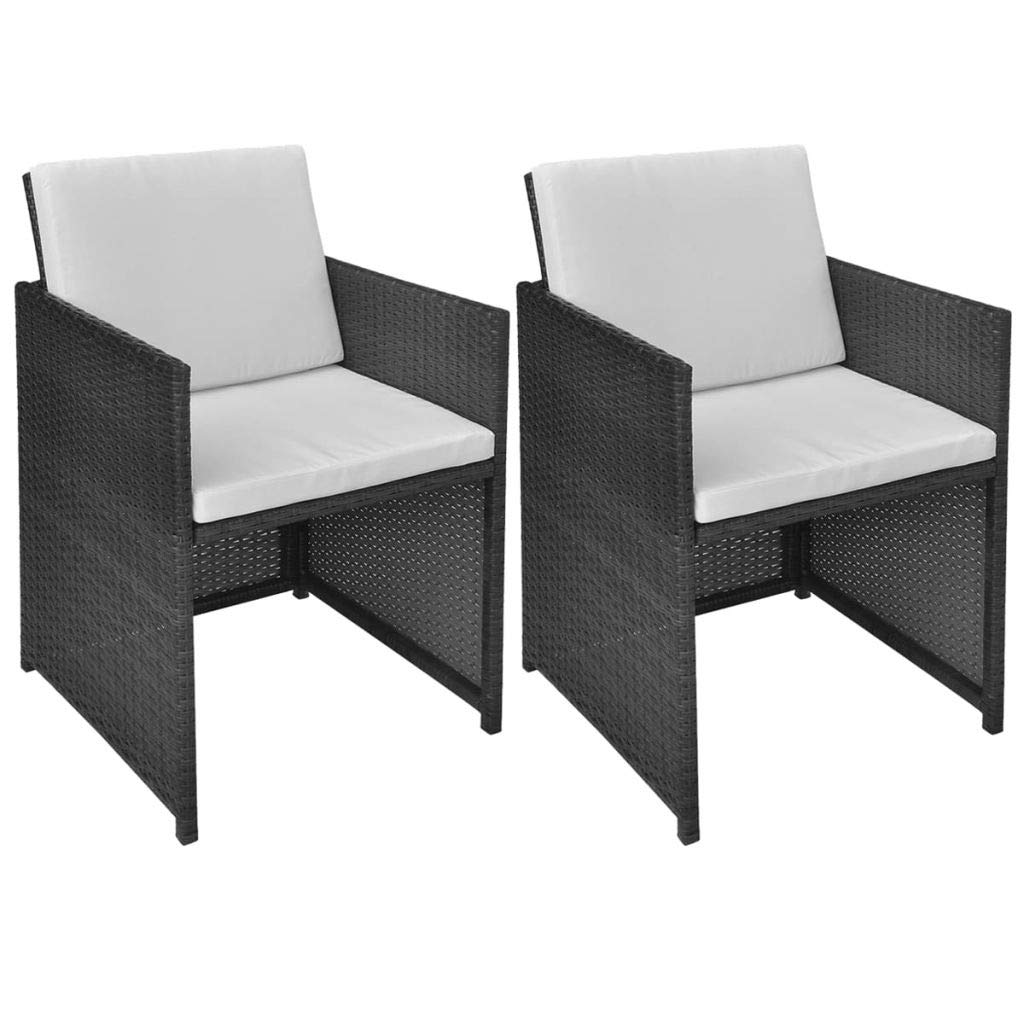 2-Pack Black Poly Rattan Patio Chairs with Cushions & Pillows - Portable Outdoor Armchairs for Garden, Backyard, Poolside, Balcony & Deck - Perfect for Relaxing, Sunbathing & Outdoor Entertaining