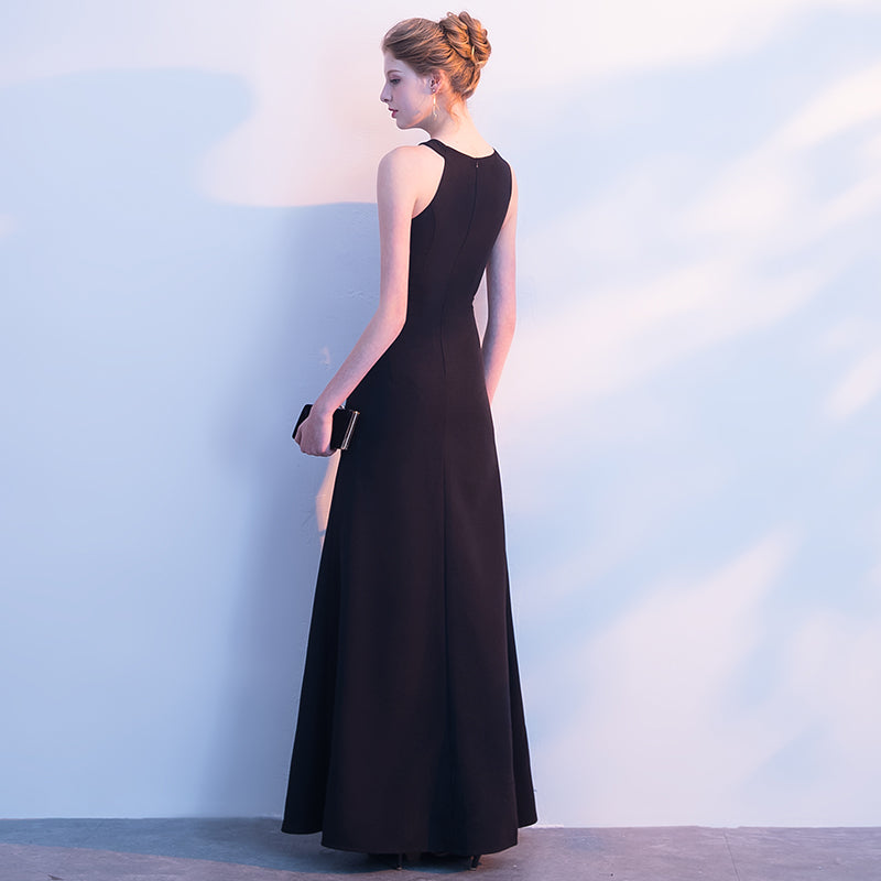 Elegant Black Cut-Out Asymmetrical Neck Halter Slim Prom Dress for Women - Perfect for Semi-Formal Events, Cocktail Parties & Evening Occasions