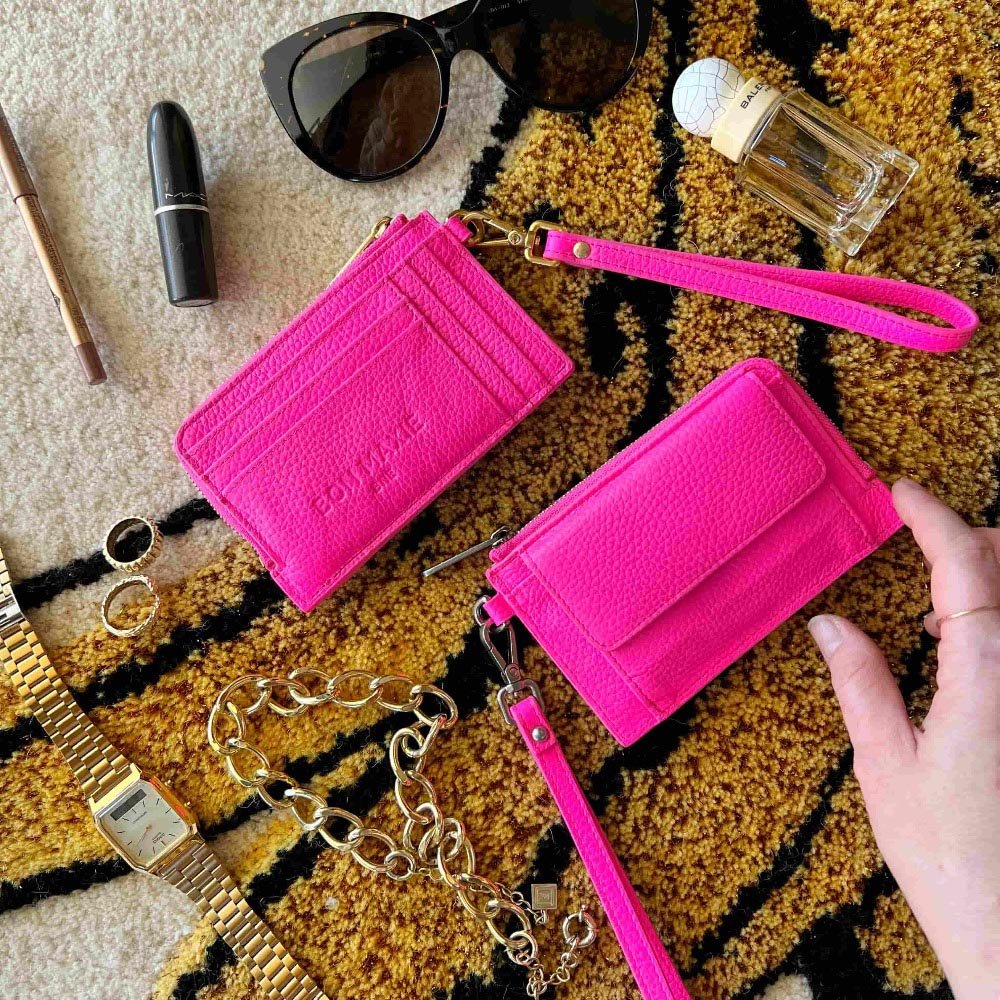 Everyday Leather Mini Wallet for Women - Slim RFID Blocking Card Holder - Neon Pink | Perfect for Travel, Shopping & Daily Essentials