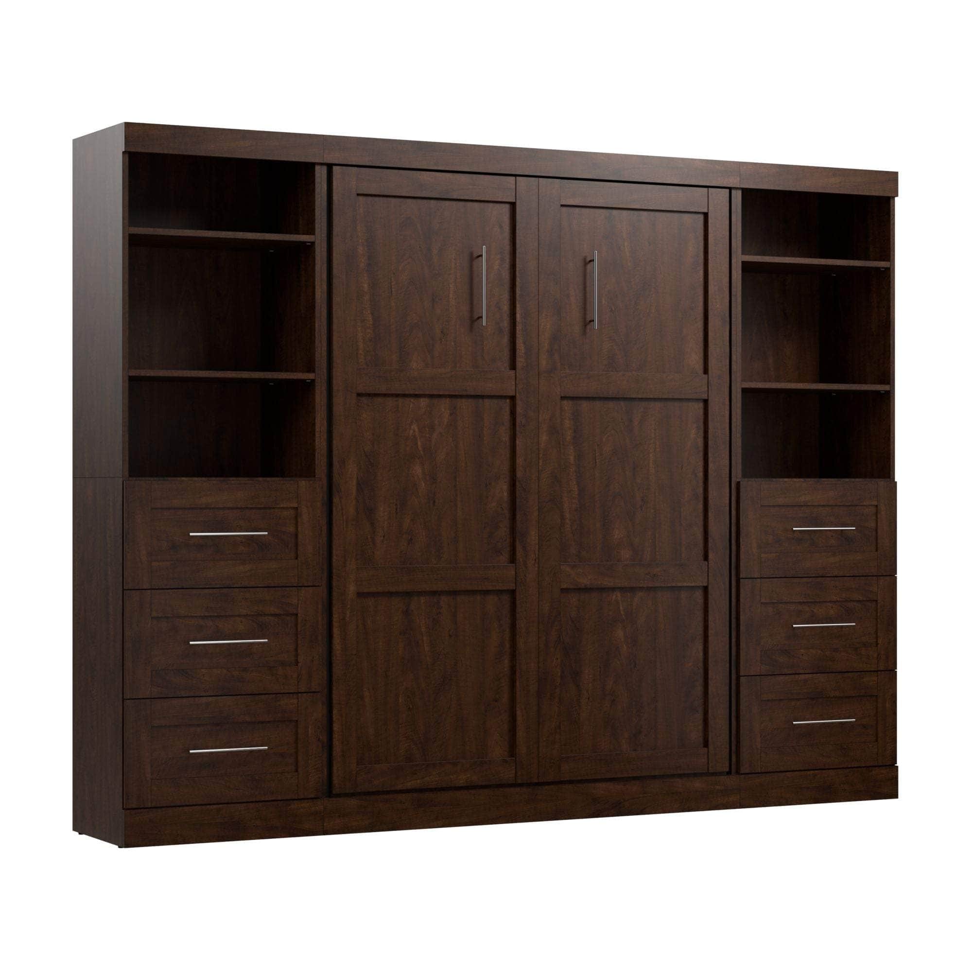 Pur Full Murphy Wall Bed with 2 Storage Units & Drawers (109W) - 7 Color Options for Space-Saving Home Office, Guest Room & Small Apartments