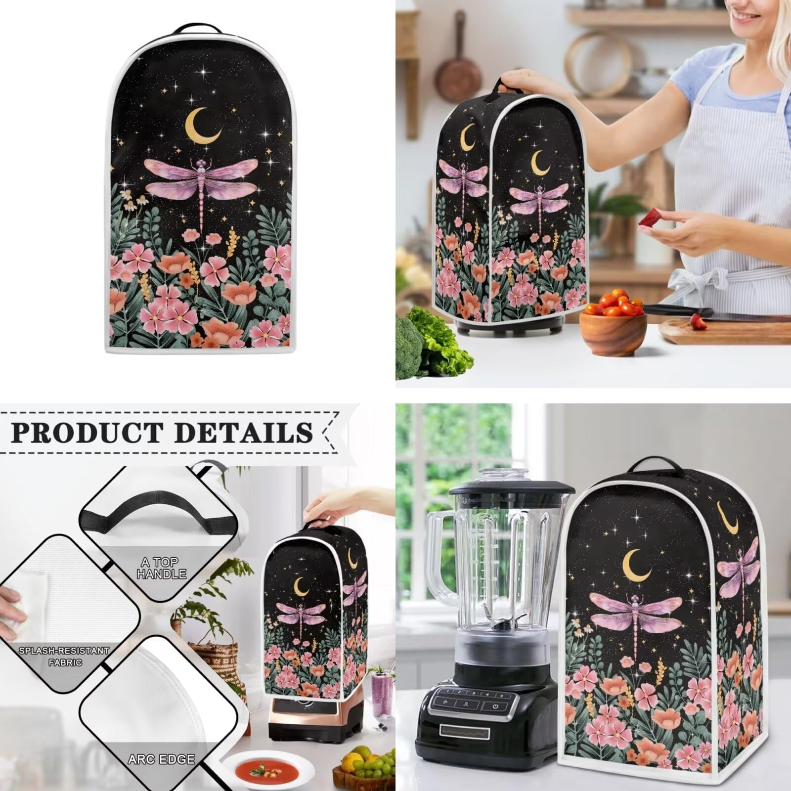 Dragonfly Moon 2-Slice Toaster Cover & Bread Maker Oven Cover Set - Decorative Appliance Covers for Coffee Maker, Blender & Small Kitchen Appliances - Dust Protection with Top Handle - Perfect for Kitchen Countertop Organization & Home Decor