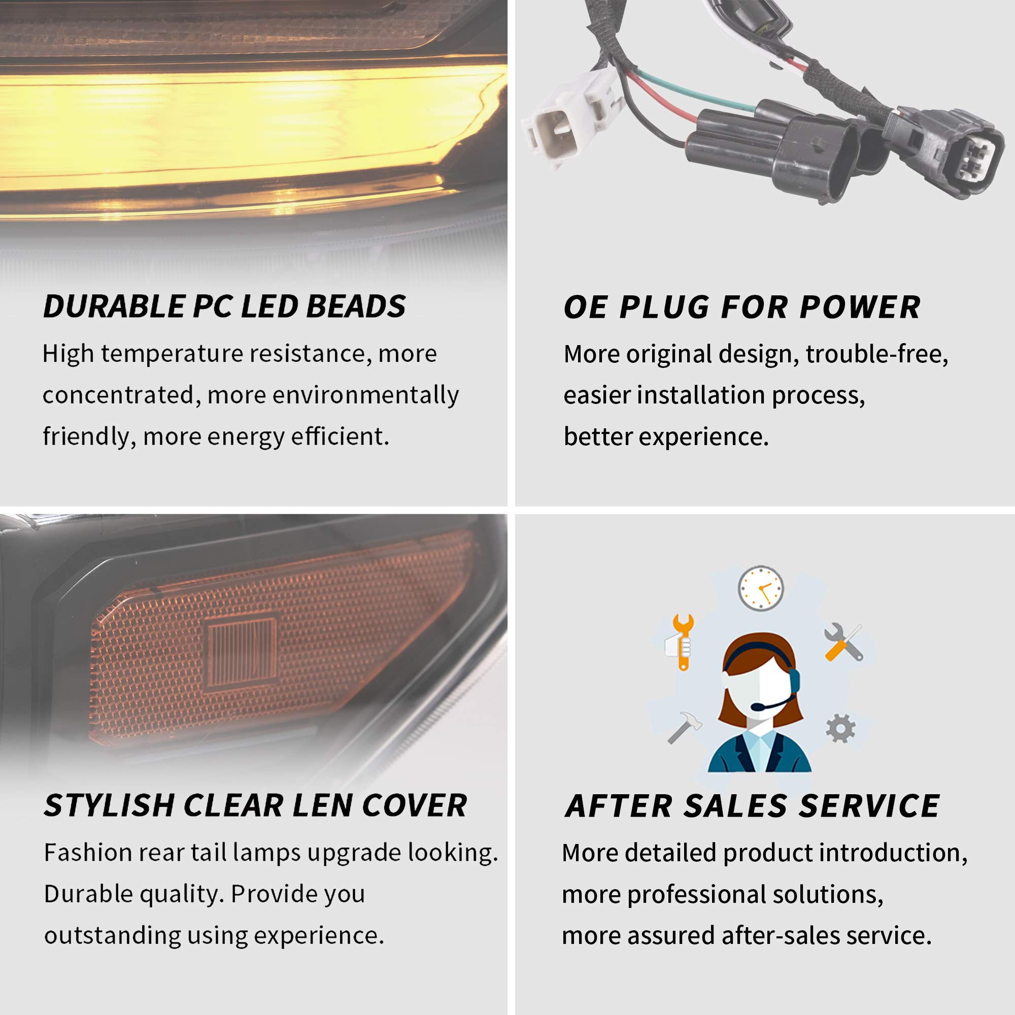 VLAND Full LED Projector Headlights for Toyota Tacoma 2016-2019 - High Performance Front Lamps Assembly with Welcome Light, LED DRL, HI/LO Beam Lens & Amber Side Markers (Reflective Bowl) - Perfect for Off-Roading, Night Driving & Car Customization