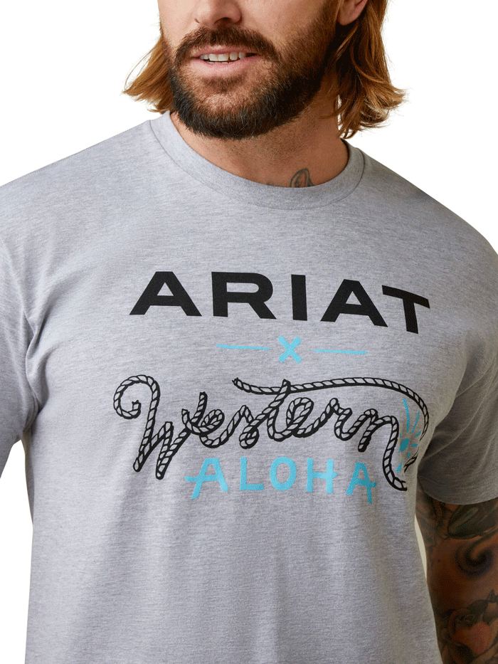 Ariat 10044011 Men's Roper Western Aloha T-Shirt - Heather Grey - Comfortable Casual Wear for Western Rodeo & Summer Outings