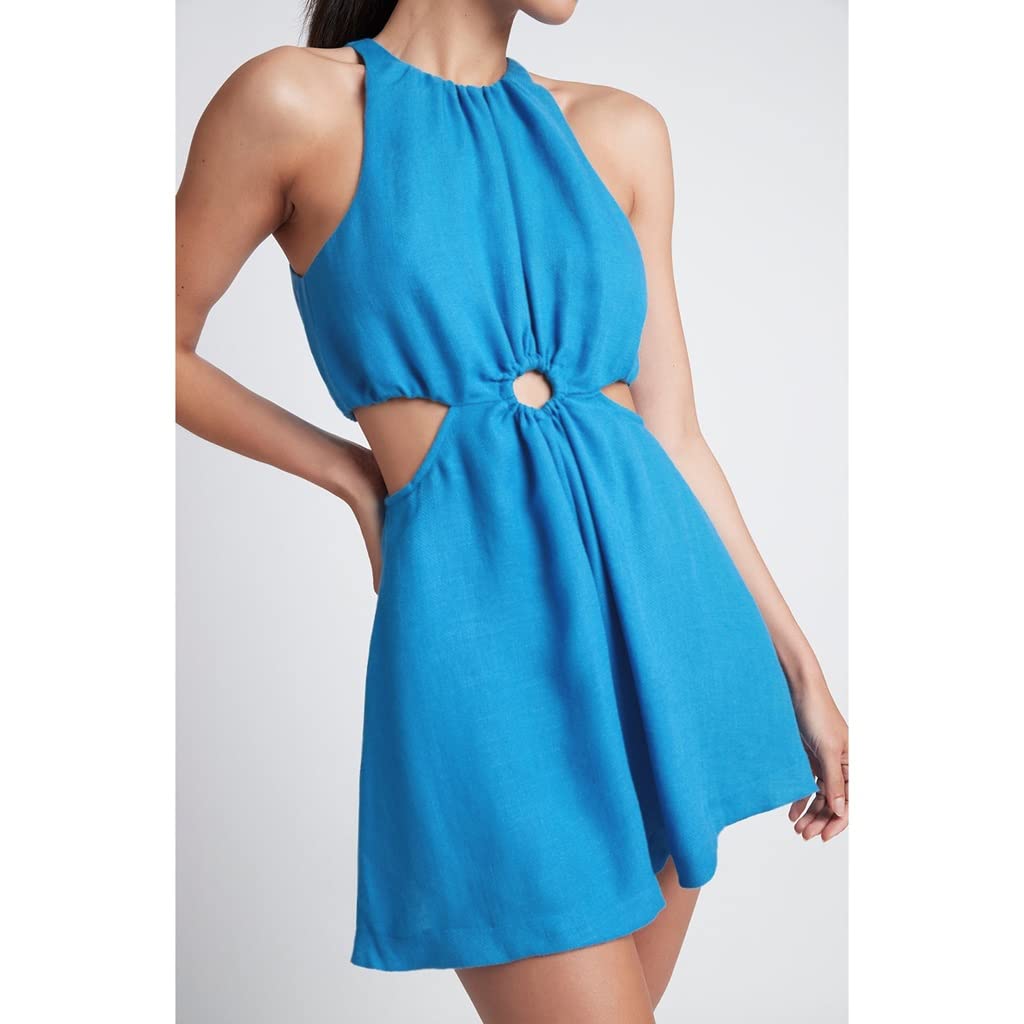 Women's Blue Cotton Linen Playsuit - Chic Summer Jumpsuit with Hollow Out Design, Sleeveless Wide Leg Romper Shorts | Perfect for Beach Vacations, Music Festivals & Casual Outings (Color: A, Size: Scode)
