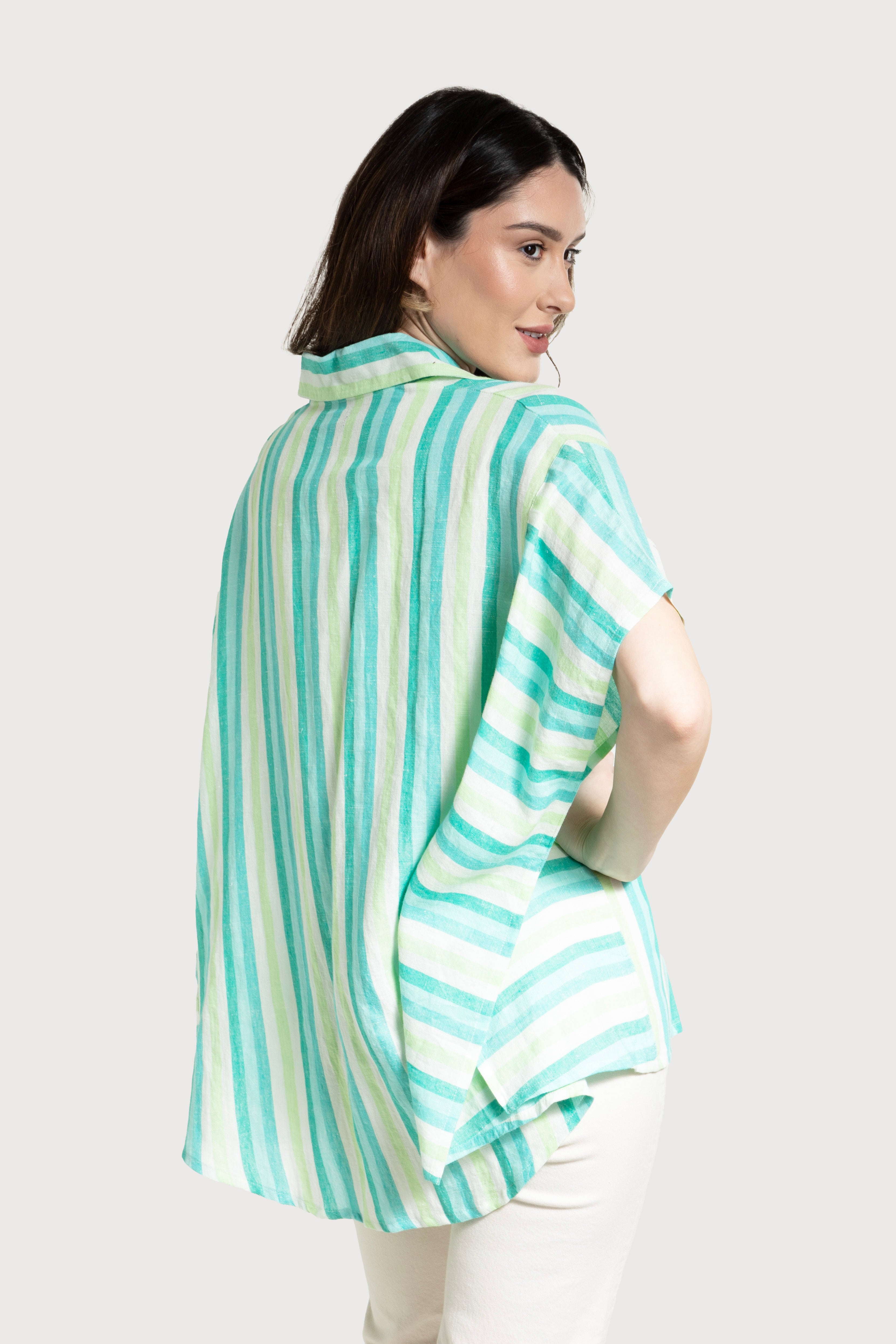 Linen Cotton Striped Oversized Shirt for Women - Comfortable Loose Fit Long Sleeve Button Down Top - Perfect for Casual Outfits, Beach Cover-Up, and Summer Layering