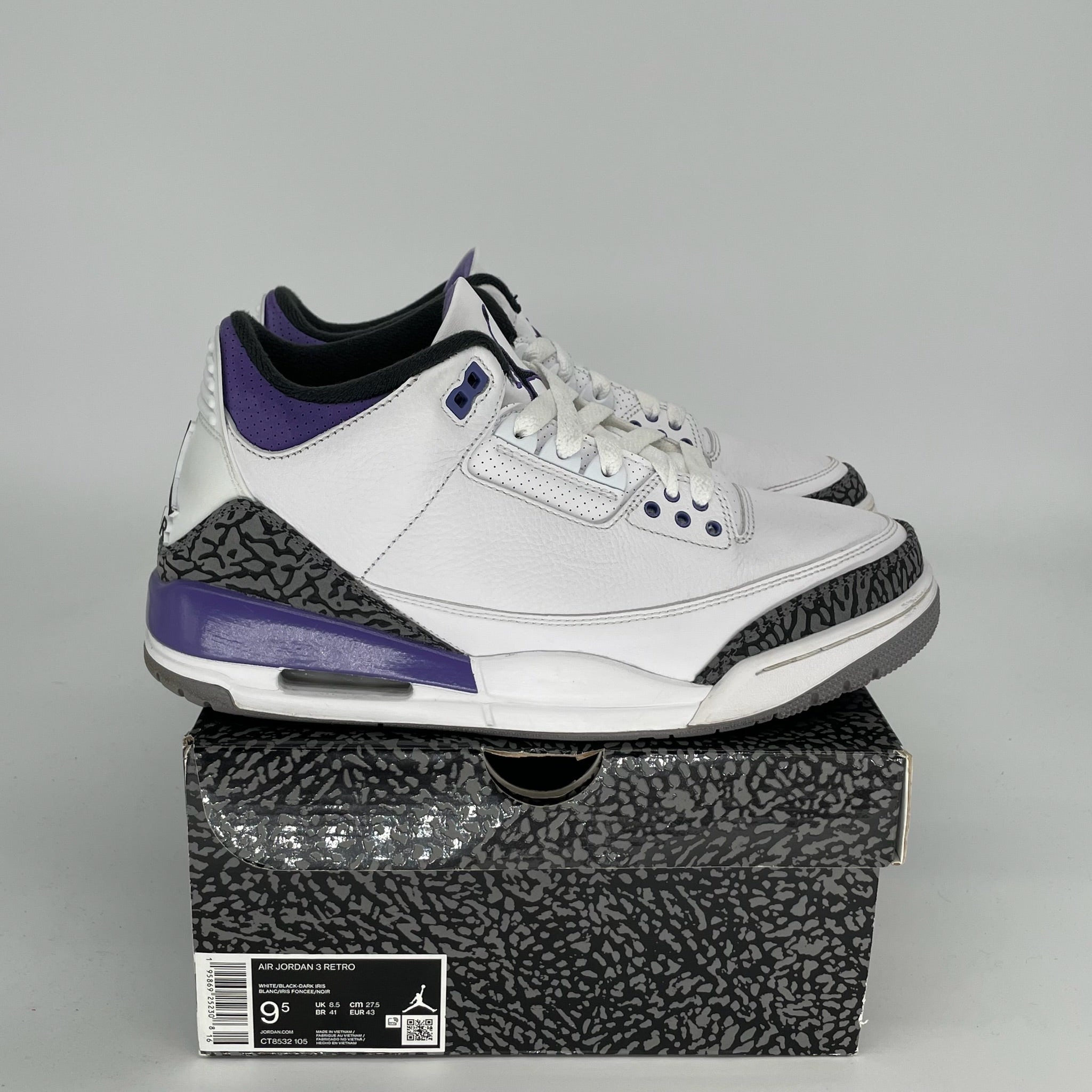 Original Air Jordan 3 Retro 'Dark Iris' Men's Basketball Shoes - Size 9.5 (CT8532-105) | Perfect for Streetwear & Sneaker Collectors