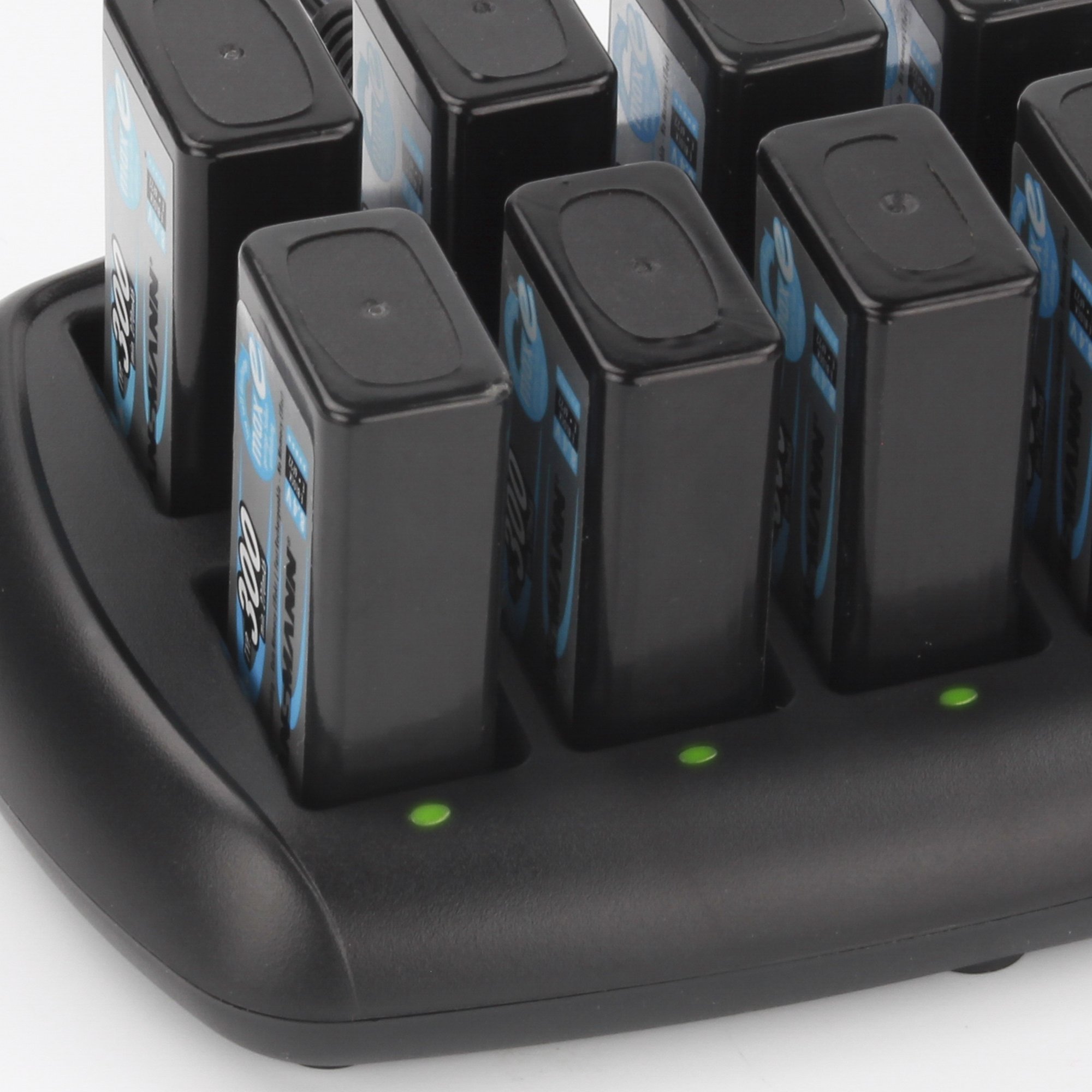 Ansmann 10-Bay Smart Charger for 9V NiMH Batteries with Low Self-Discharge - Fast Charging 9 Volt Battery Charger (10-Pack) - Perfect for Smoke Detectors, Guitar Pedals & Wireless Microphones