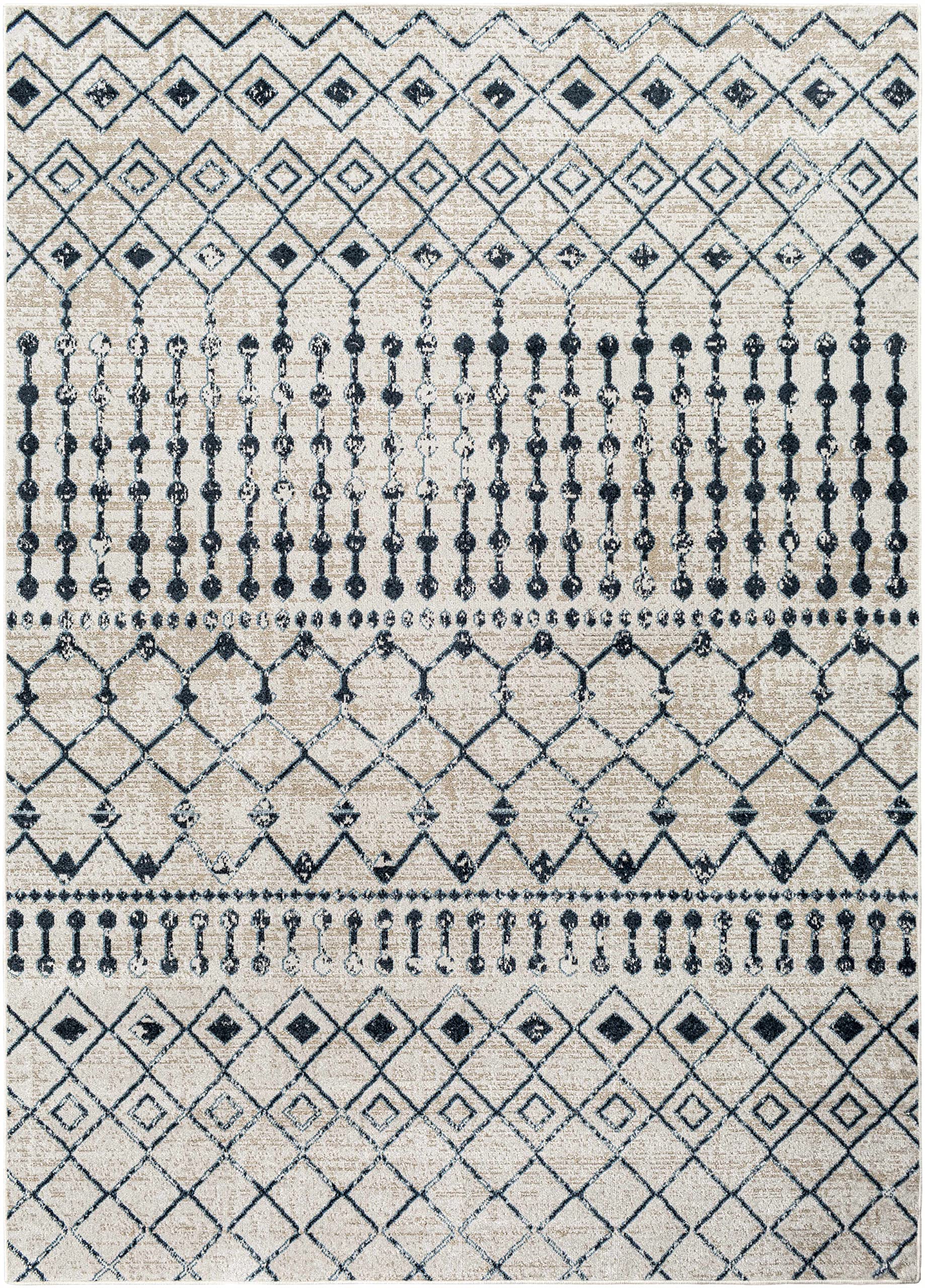 Modderfontein Washable Area Rug for Living Room & Bedroom - Blue & Beige Round 6'7